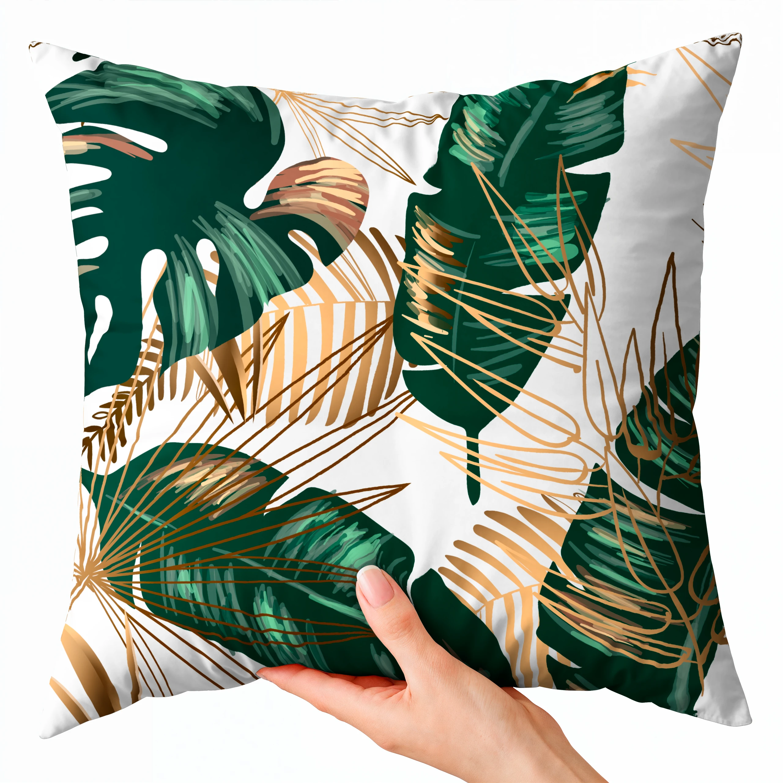 Poszewka dekoracyjna jasiek 40x40 Boho tropikalne liście biały zielony