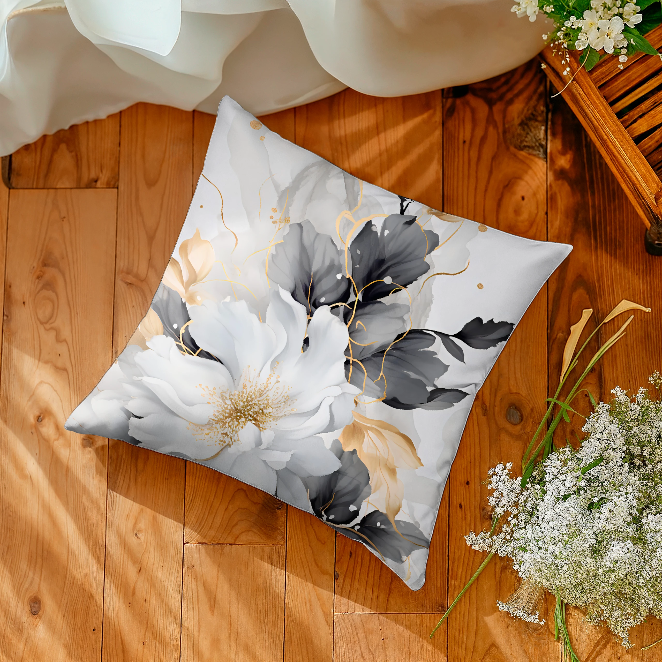 Poszewka dekoracyjna jasiek 40x40 Soft Romantic magnolia biały szary – miniatura