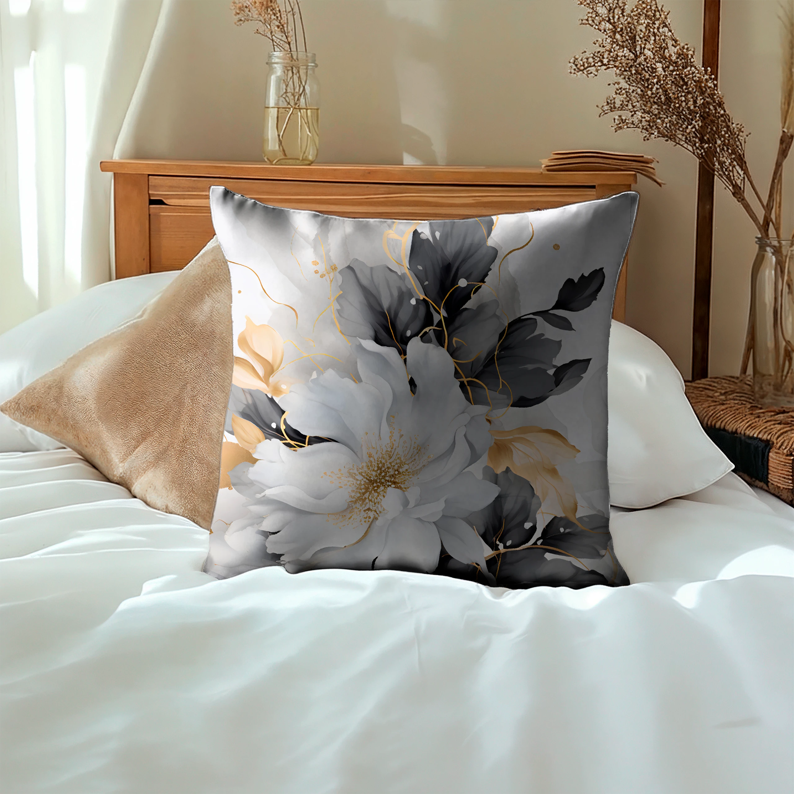 Poszewka dekoracyjna jasiek 40x40 Soft Romantic magnolia biały szary – miniatura