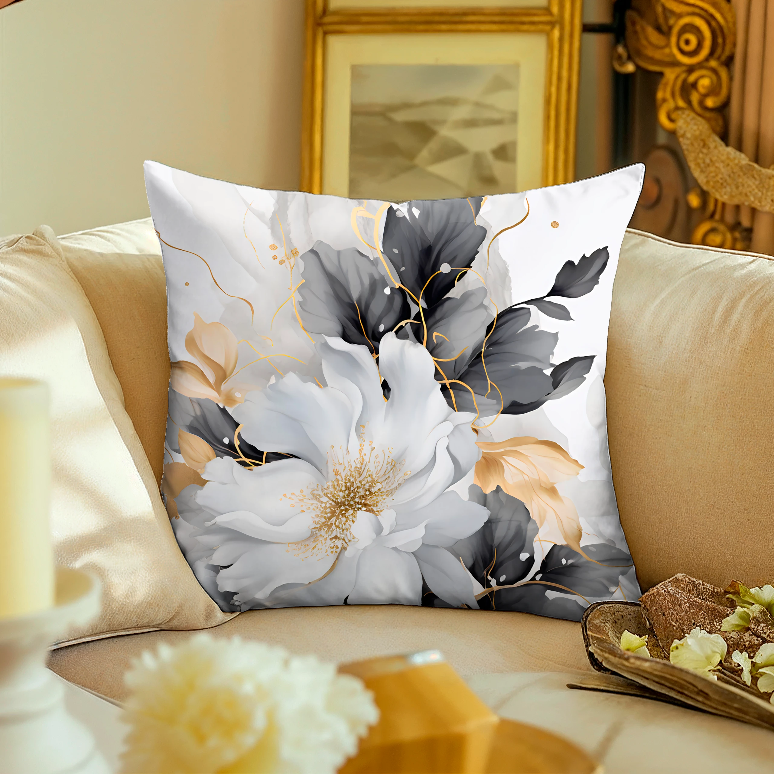 Poszewka dekoracyjna jasiek 40x40 Soft Romantic magnolia biały szary – miniatura