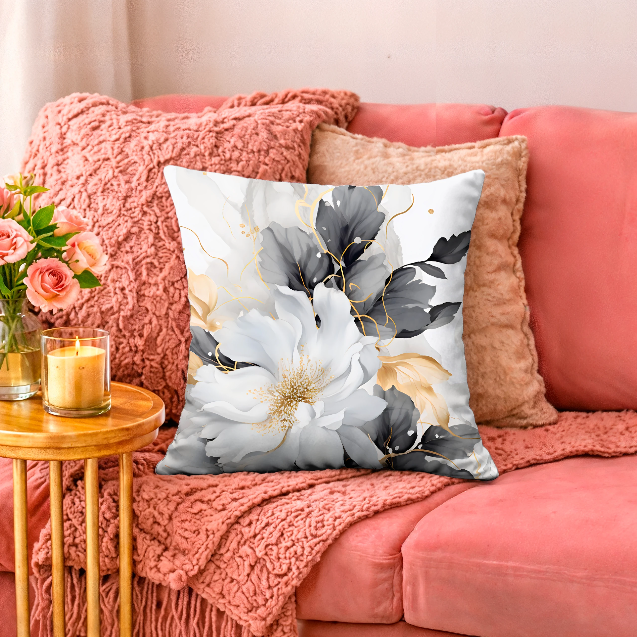 Poszewka dekoracyjna jasiek 40x40 Soft Romantic magnolia biały szary – miniatura