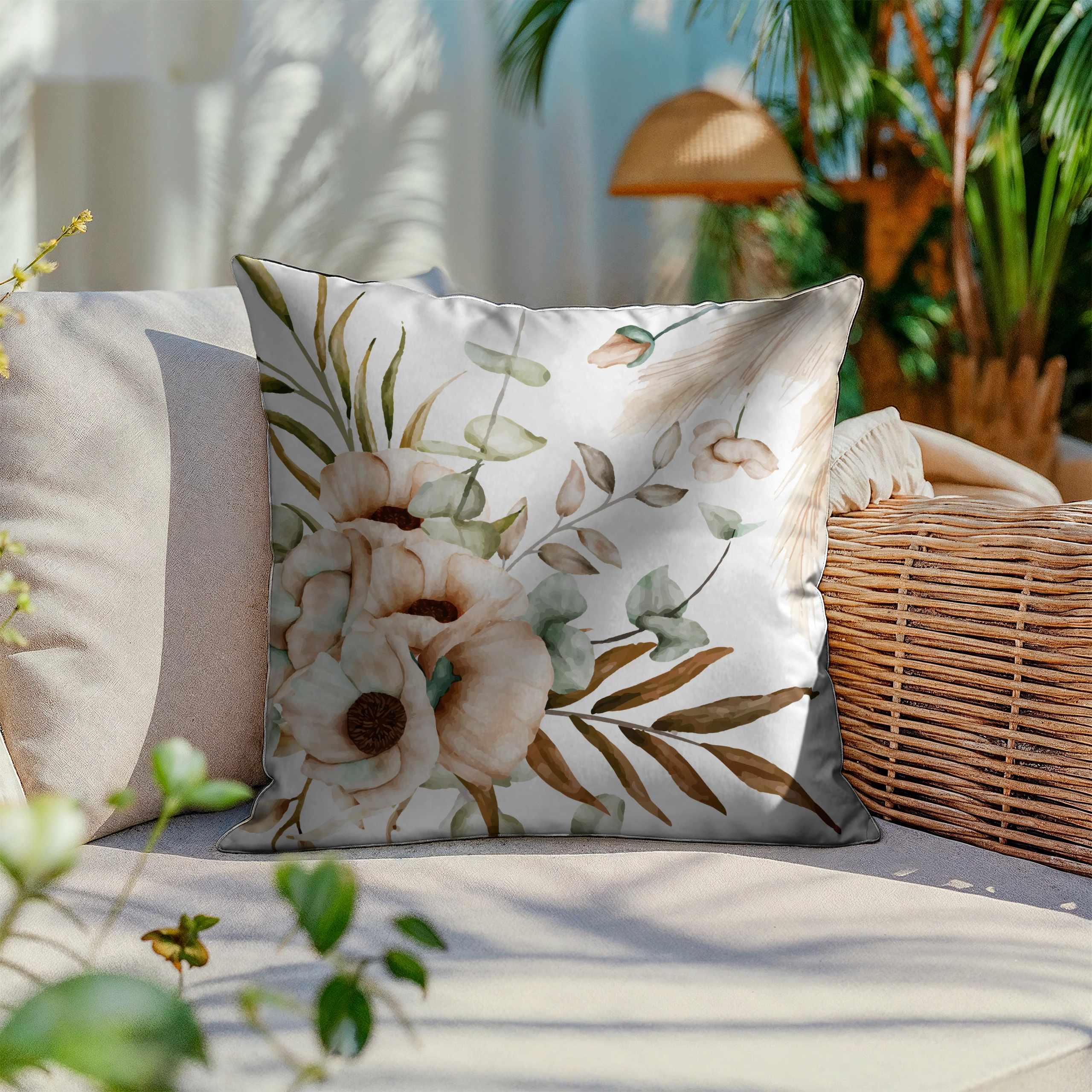 Poszewka dekoracyjna jasiek 40x40 Boho kwiaty biały beżowy – miniatura