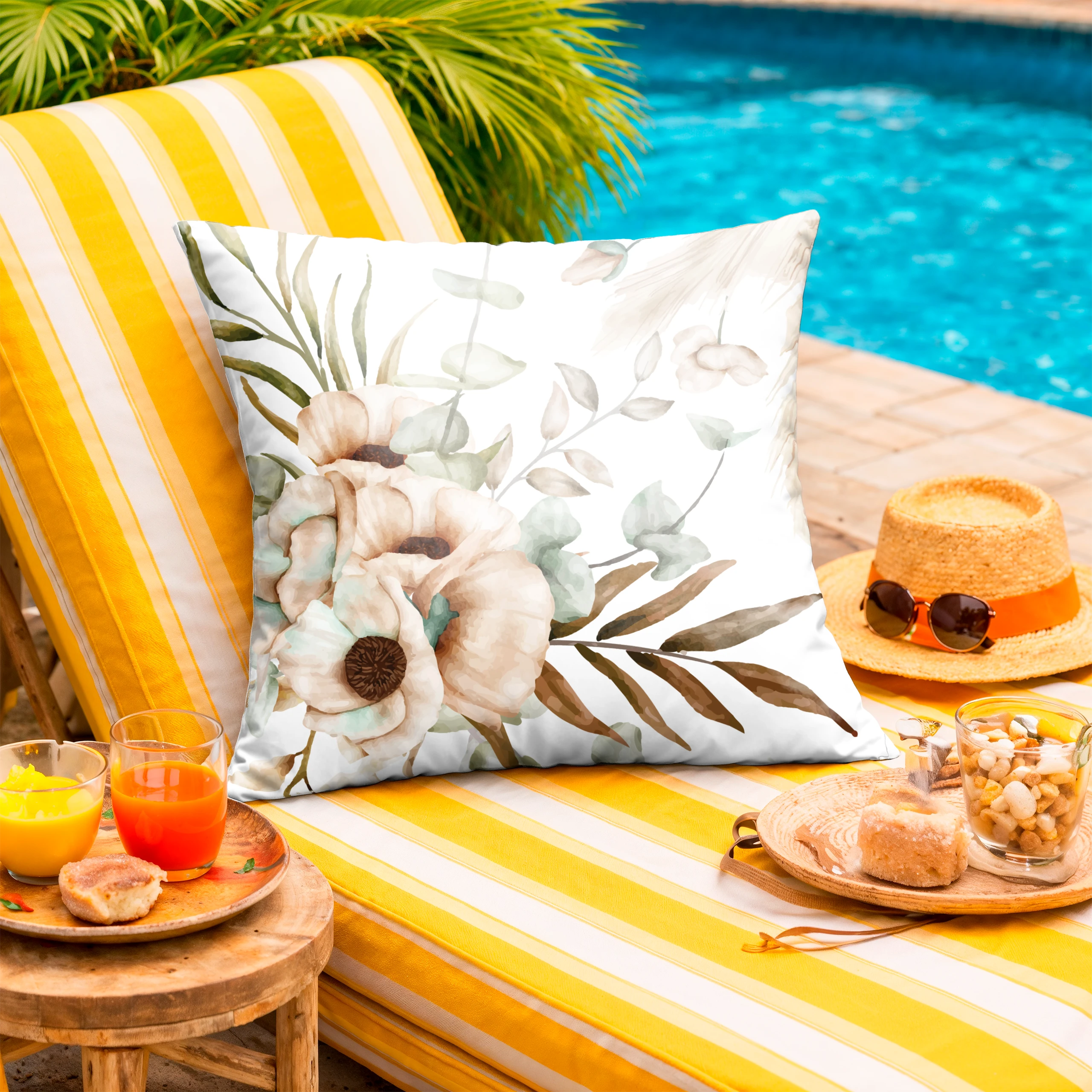 Poszewka dekoracyjna jasiek 40x40 Boho kwiaty biały beżowy – miniatura