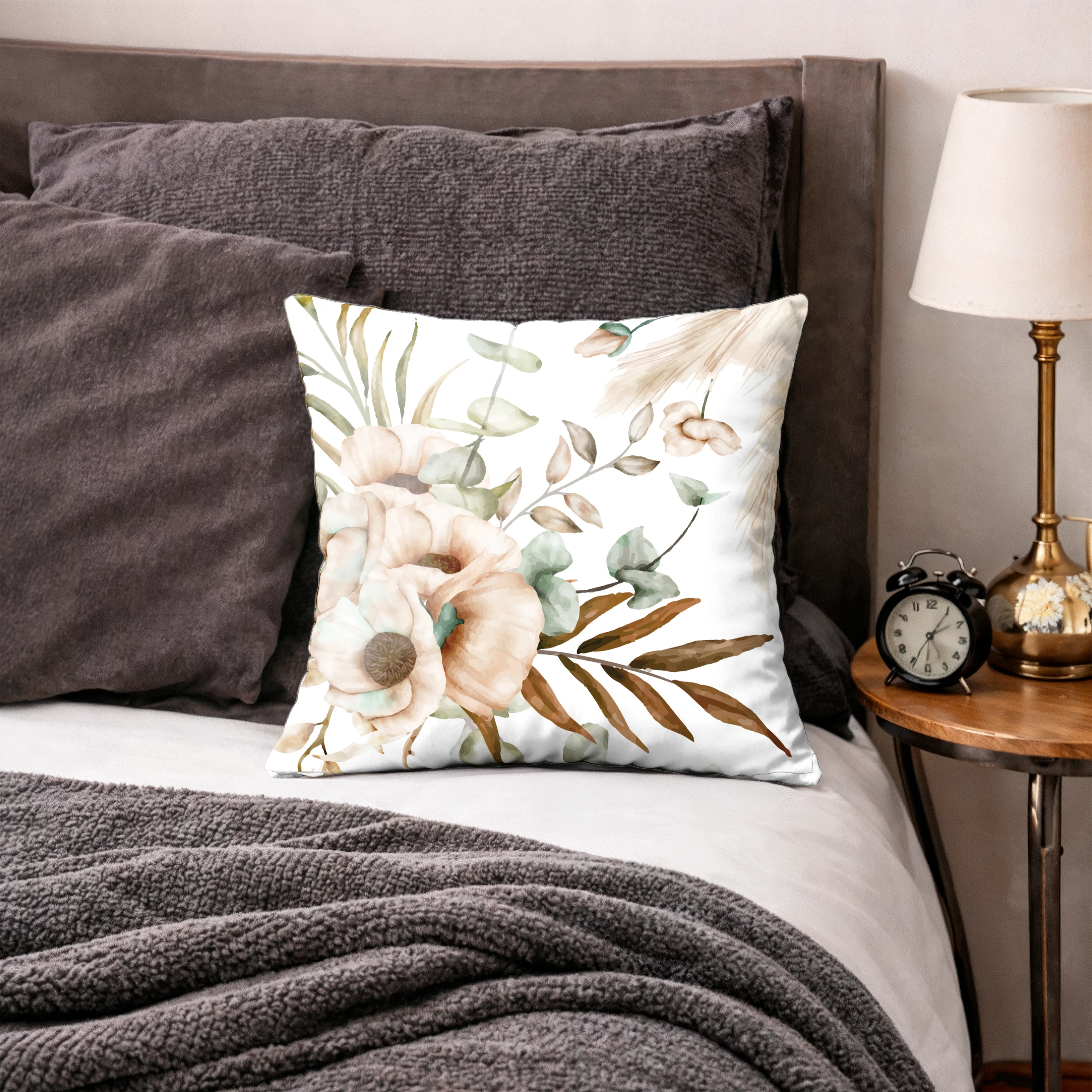 Poszewka dekoracyjna jasiek 40x40 Boho kwiaty biały beżowy – miniatura