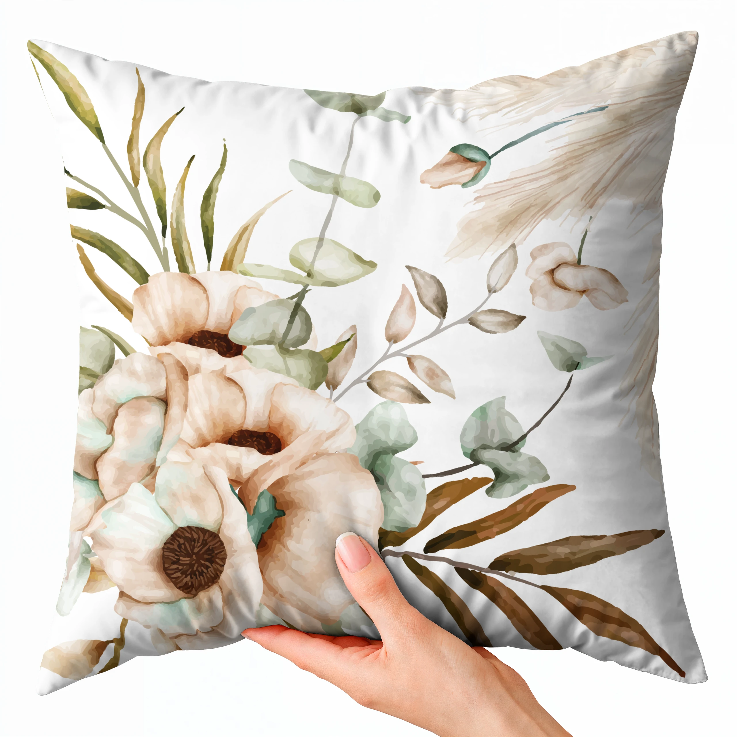 Poszewka dekoracyjna jasiek 40x40 Boho kwiaty biały beżowy – miniatura