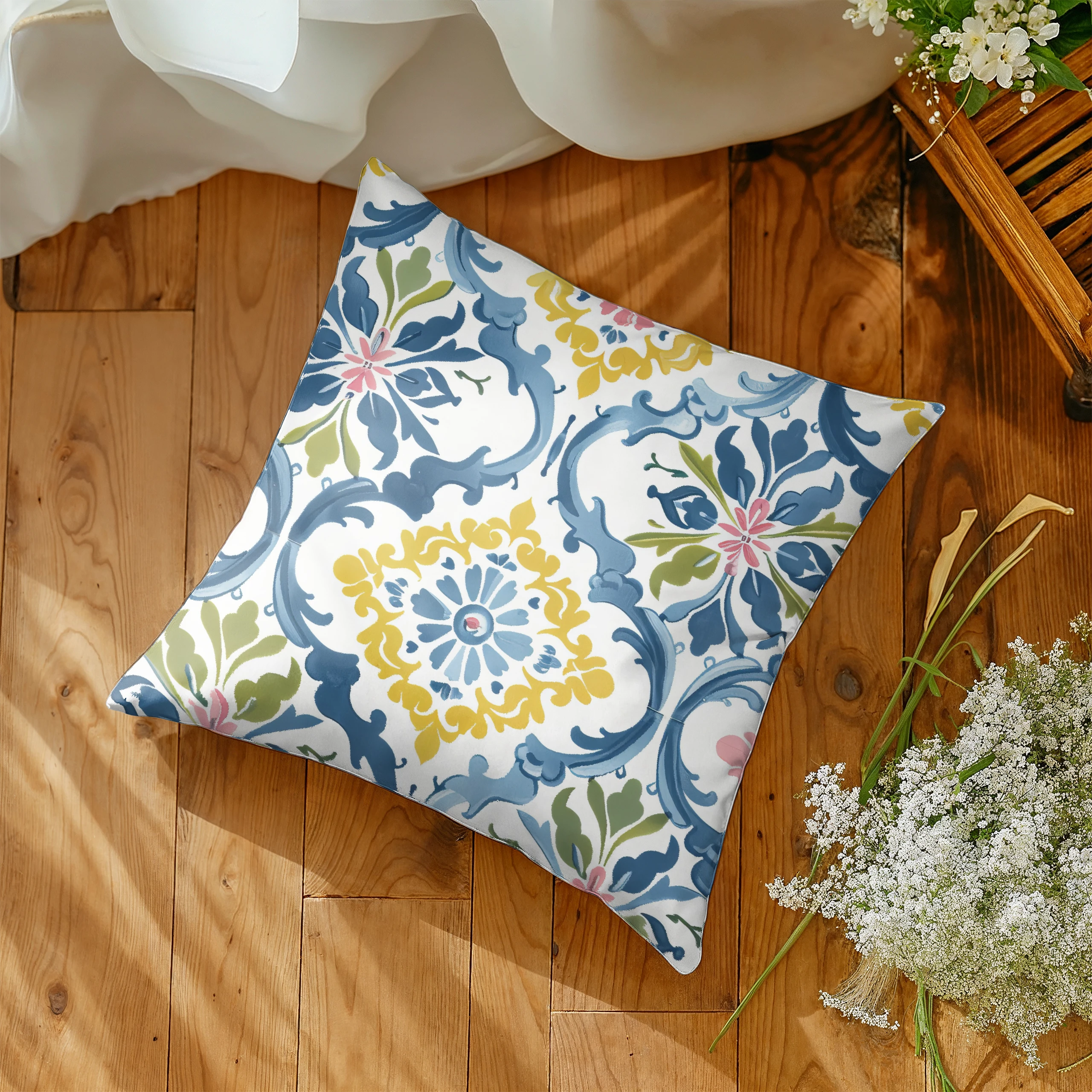 Poszewka dekoracyjna jasiek 50x50 Boho kwiaty – miniatura