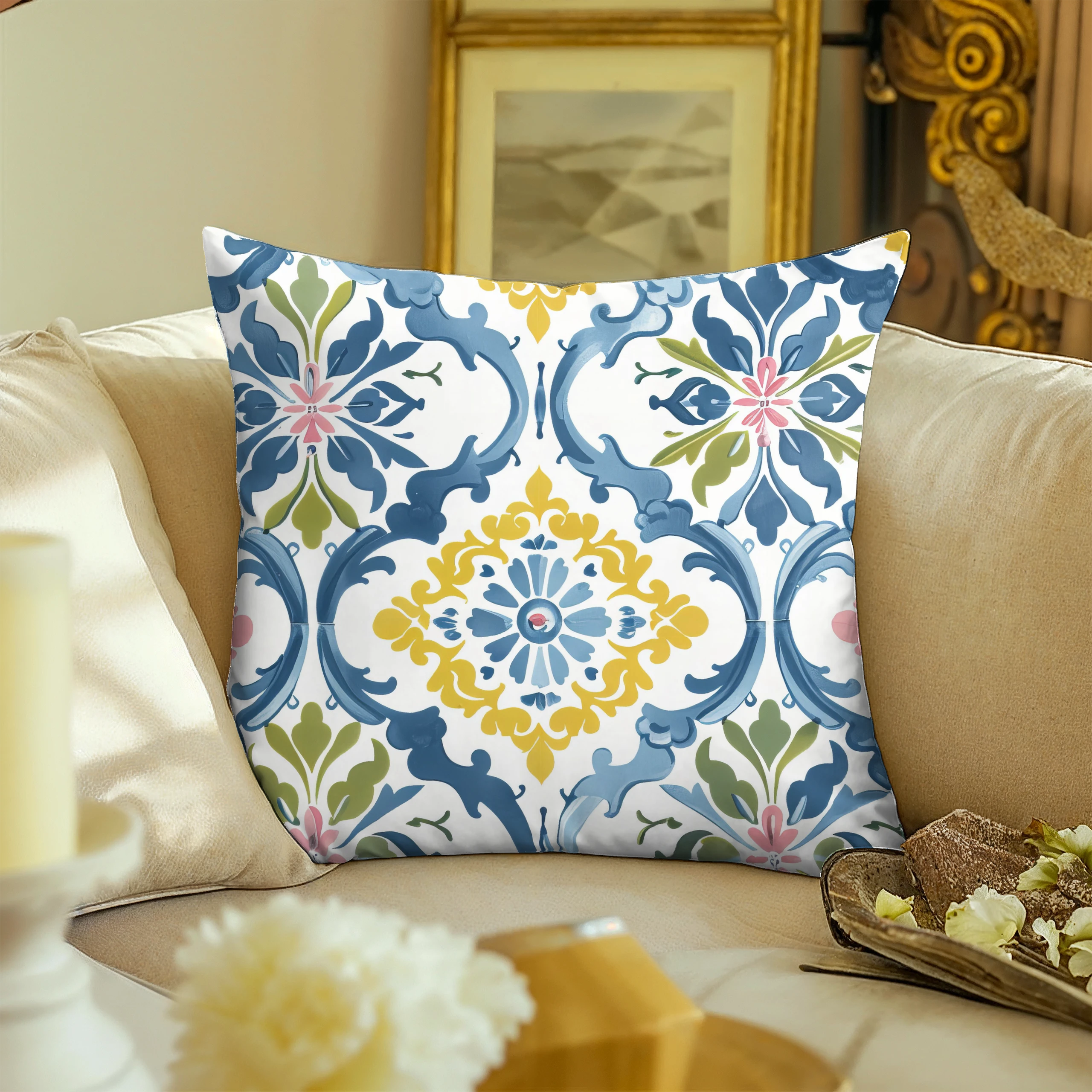 Poszewka dekoracyjna jasiek 50x50 Boho kwiaty – miniatura