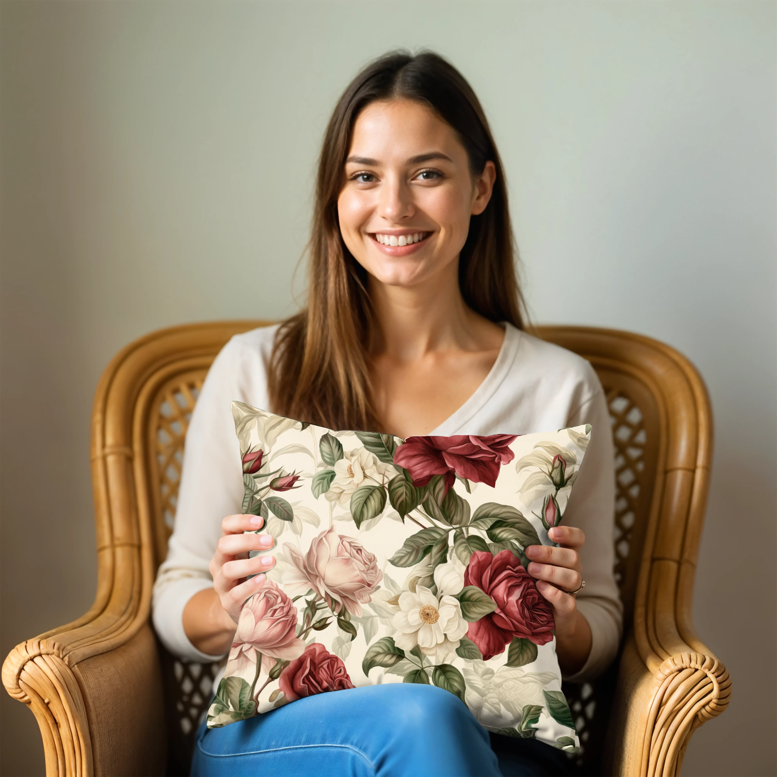 Poszewka na poduszkę 50x50 dekoracyjna jasiek ozdobna wzór poszewki kwiaty – miniatura