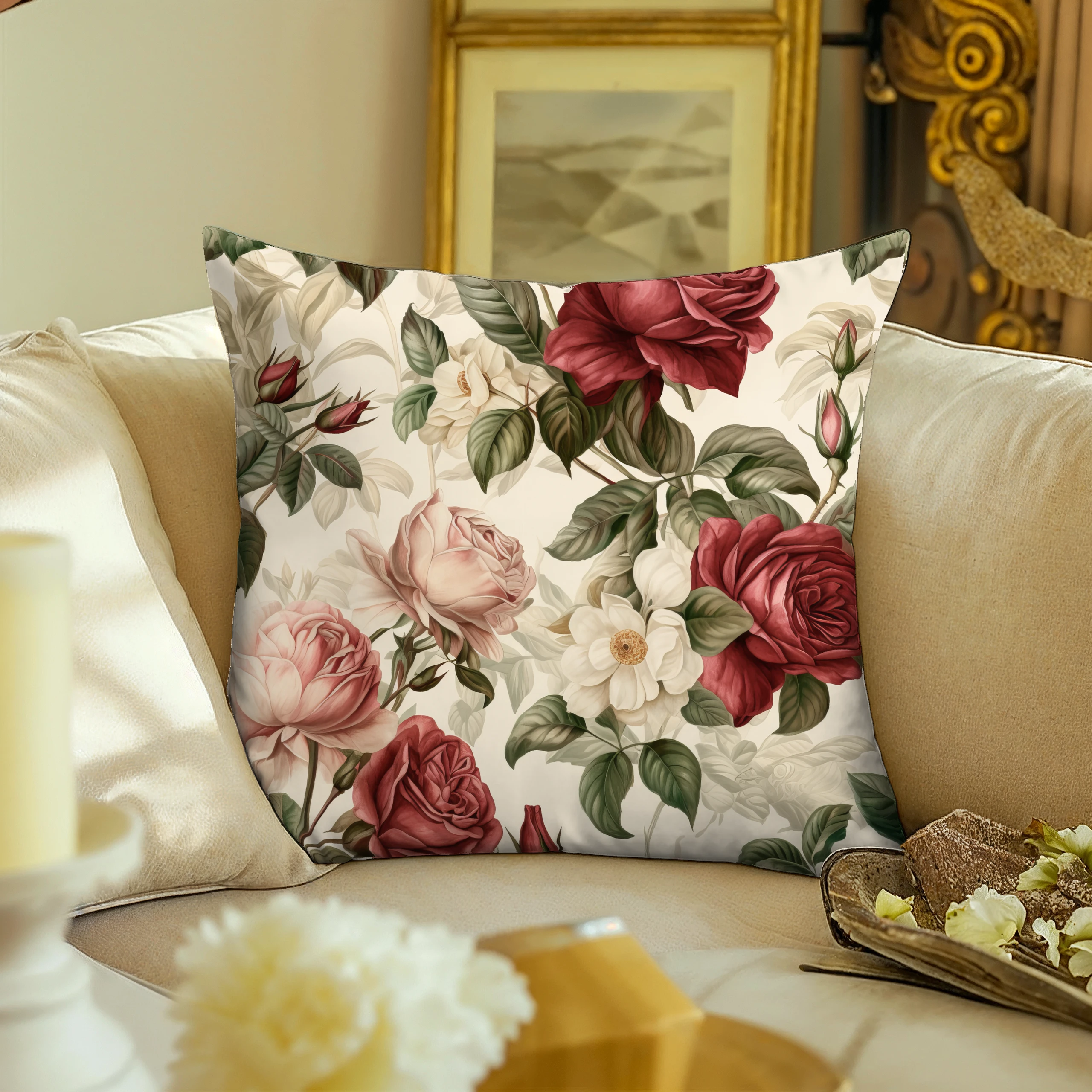 Poszewka na poduszkę 50x50 dekoracyjna jasiek ozdobna wzór poszewki kwiaty – miniatura