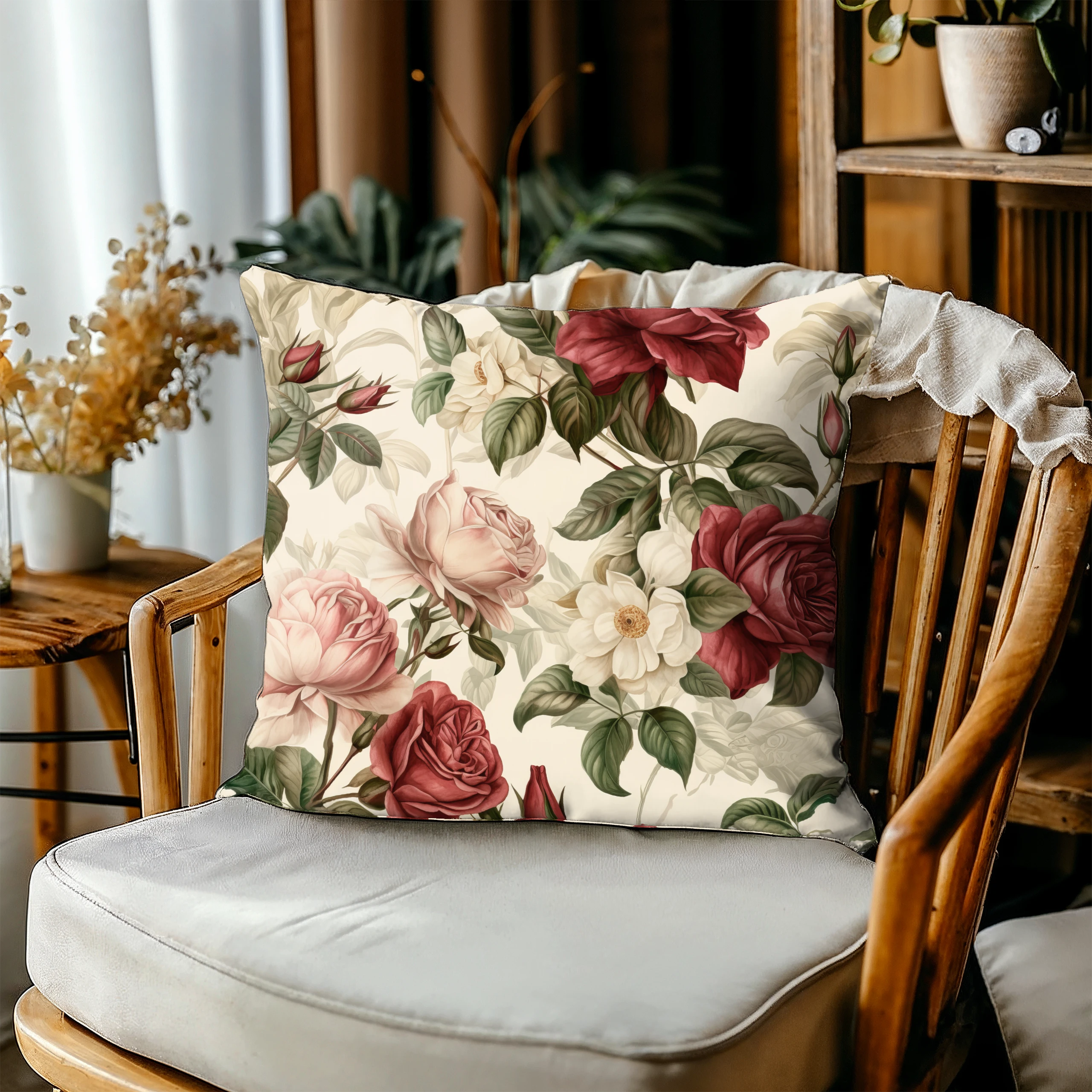 Poszewka na poduszkę 50x50 dekoracyjna jasiek ozdobna wzór poszewki kwiaty – miniatura