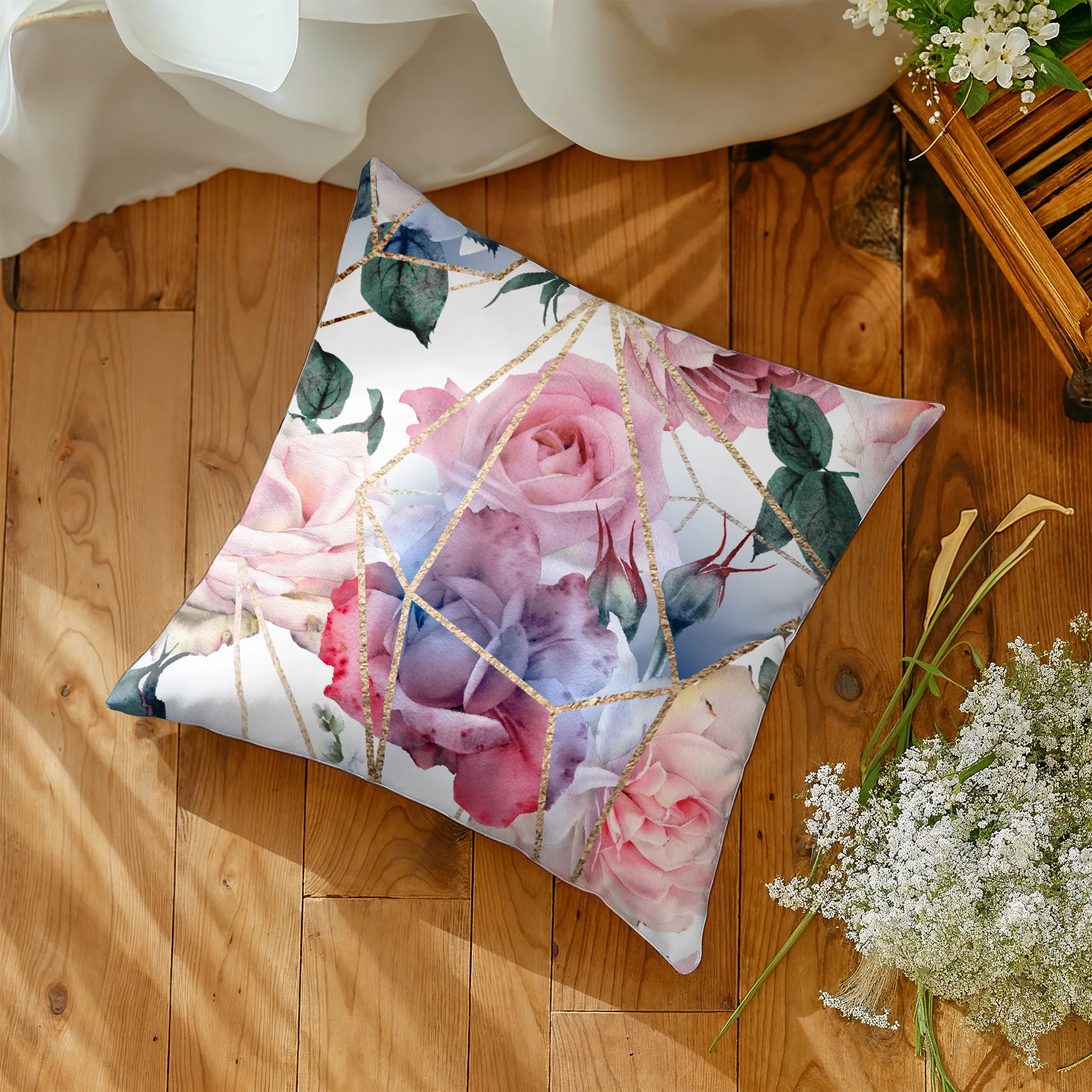 Poszewka na poduszkę 50x50 dekoracyjna jasiek ozdobna wzór poszewki kwiaty – miniatura