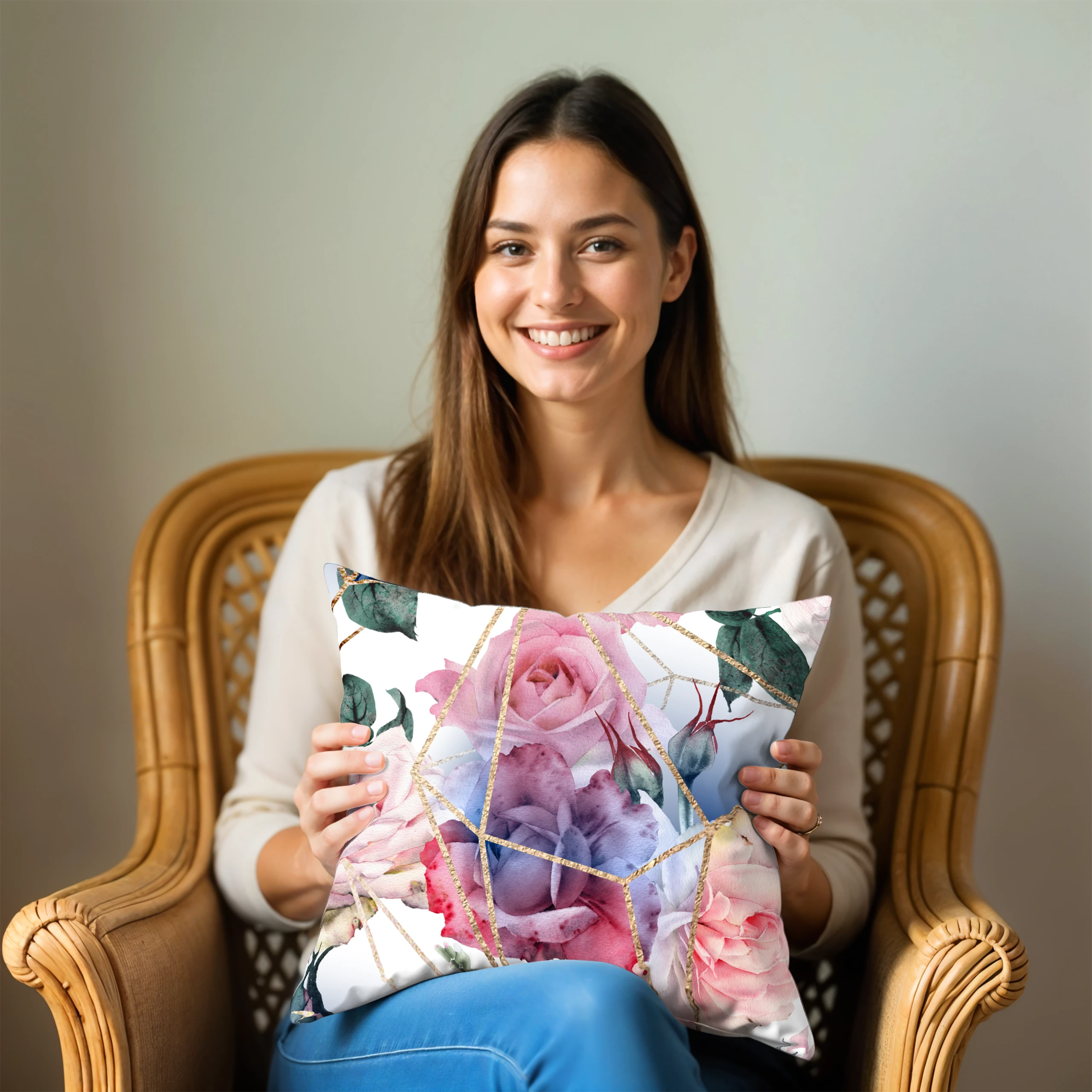 Poszewka na poduszkę 50x50 dekoracyjna jasiek ozdobna wzór poszewki kwiaty – miniatura