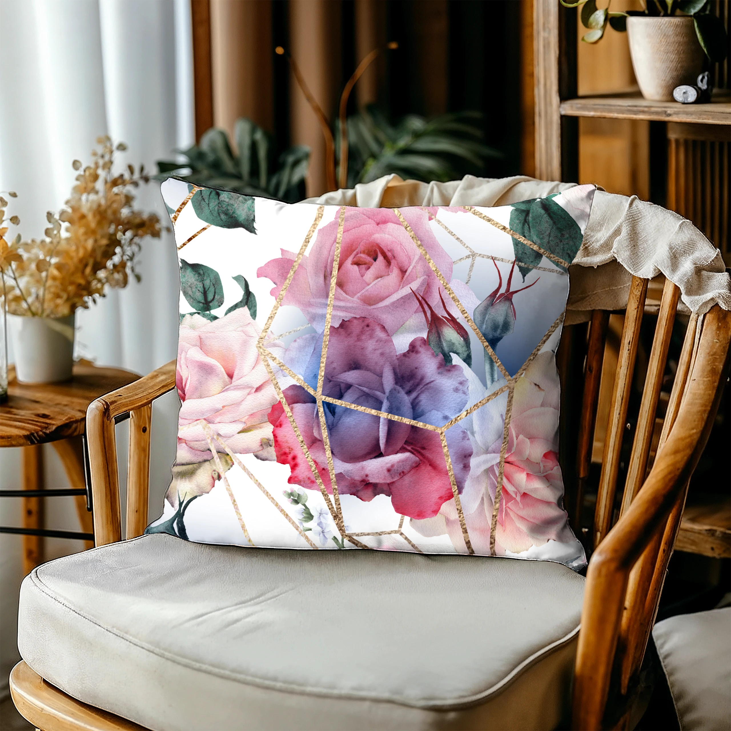 Poszewka na poduszkę 50x50 dekoracyjna jasiek ozdobna wzór poszewki kwiaty – miniatura