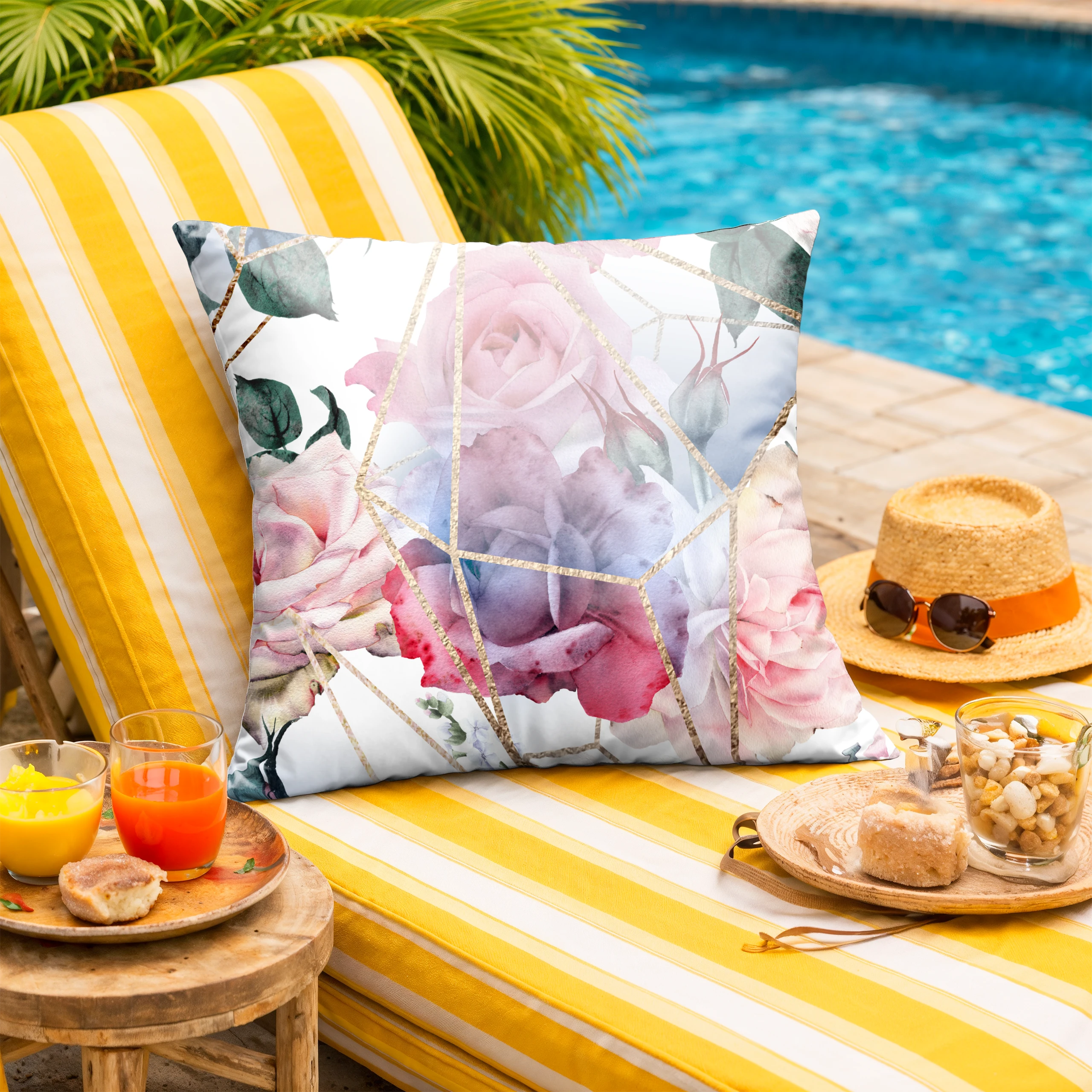 Poszewka na poduszkę 50x50 dekoracyjna jasiek ozdobna wzór poszewki kwiaty – miniatura