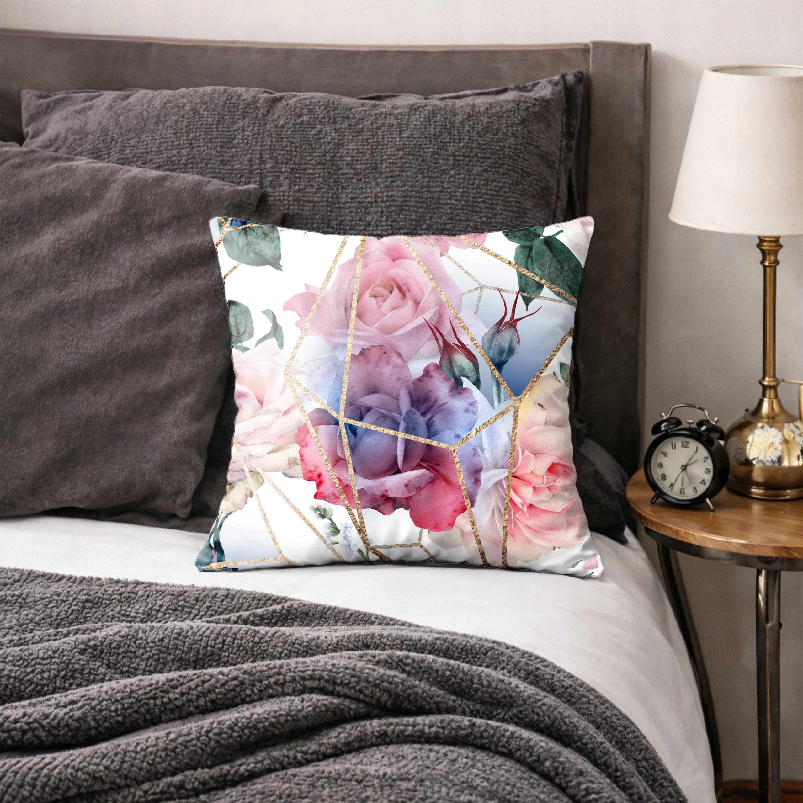 Poszewka na poduszkę 50x50 dekoracyjna jasiek ozdobna wzór poszewki kwiaty – miniatura