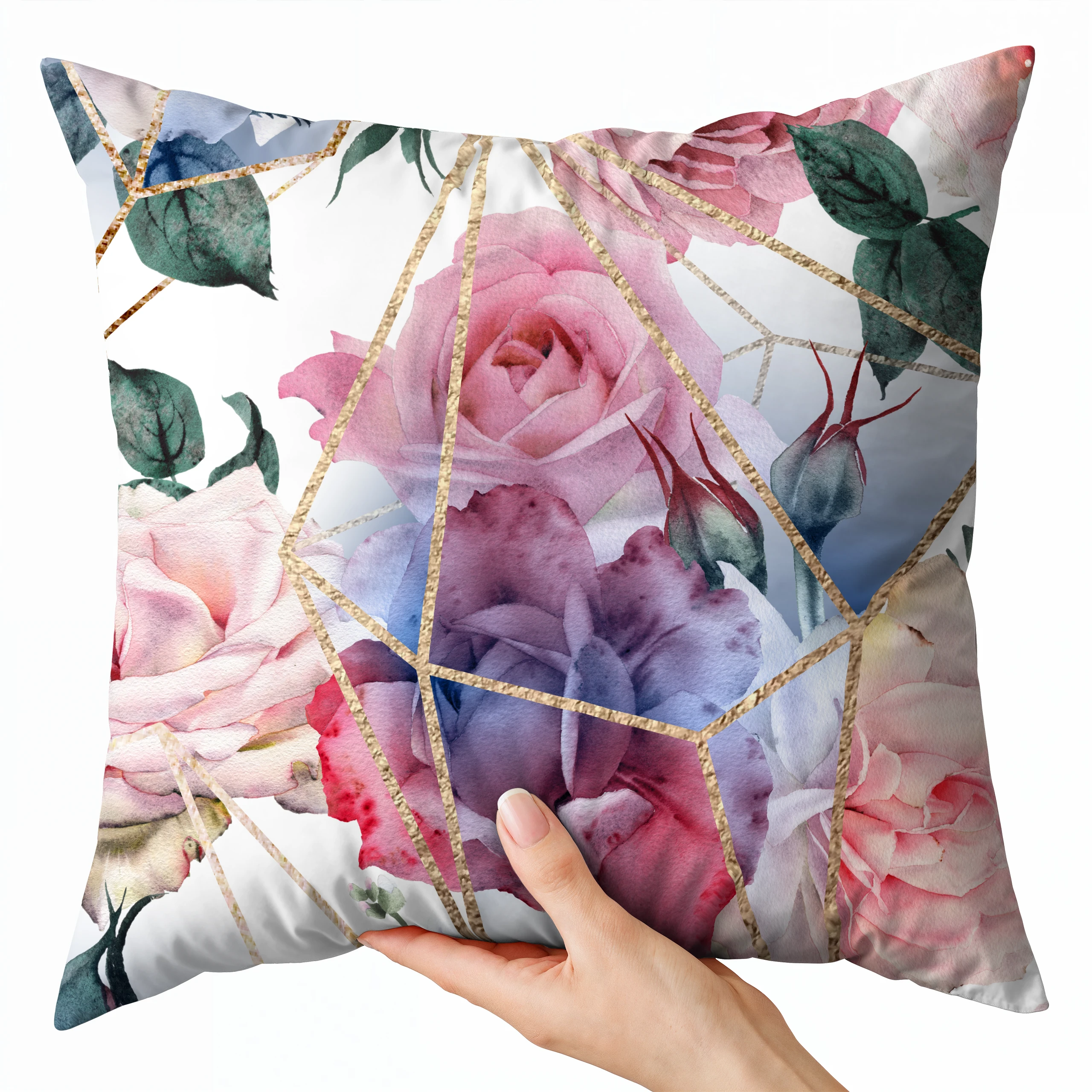 Poszewka na poduszkę 50x50 dekoracyjna jasiek ozdobna wzór poszewki kwiaty – miniatura