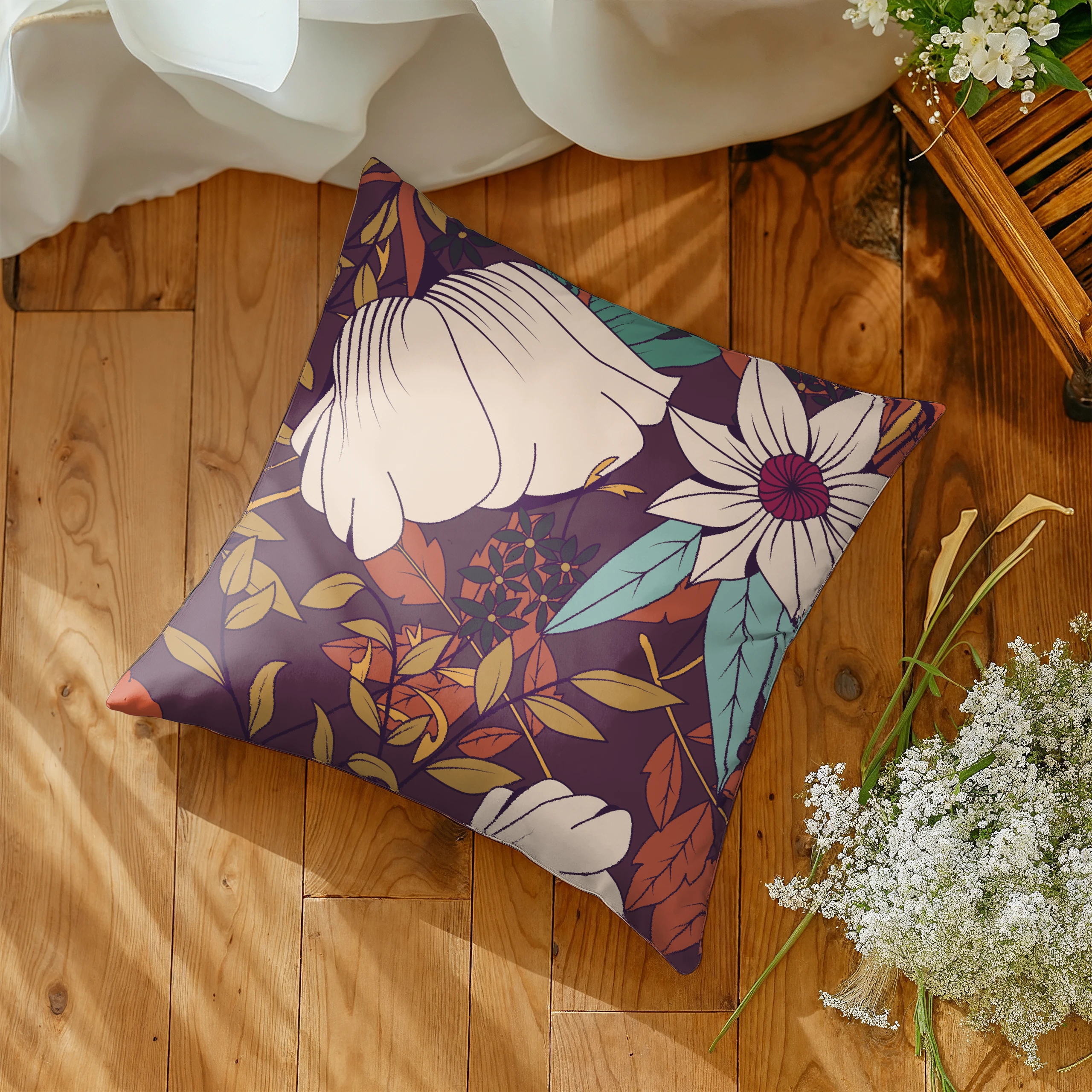 Poszewka na poduszkę 50x50 dekoracyjna jasiek ozdobna wzór poszewki kwiaty – miniatura