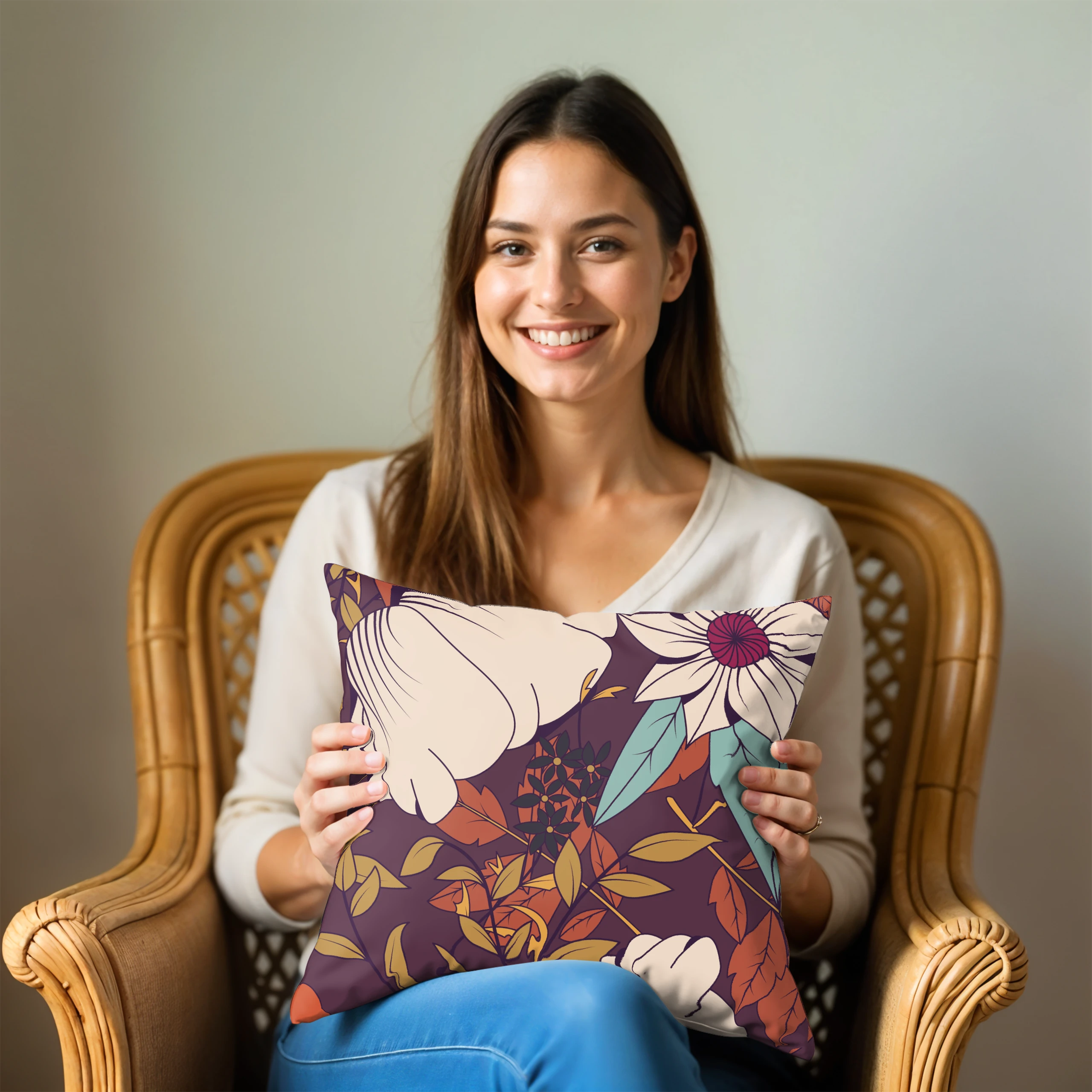 Poszewka na poduszkę 50x50 dekoracyjna jasiek ozdobna wzór poszewki kwiaty – miniatura