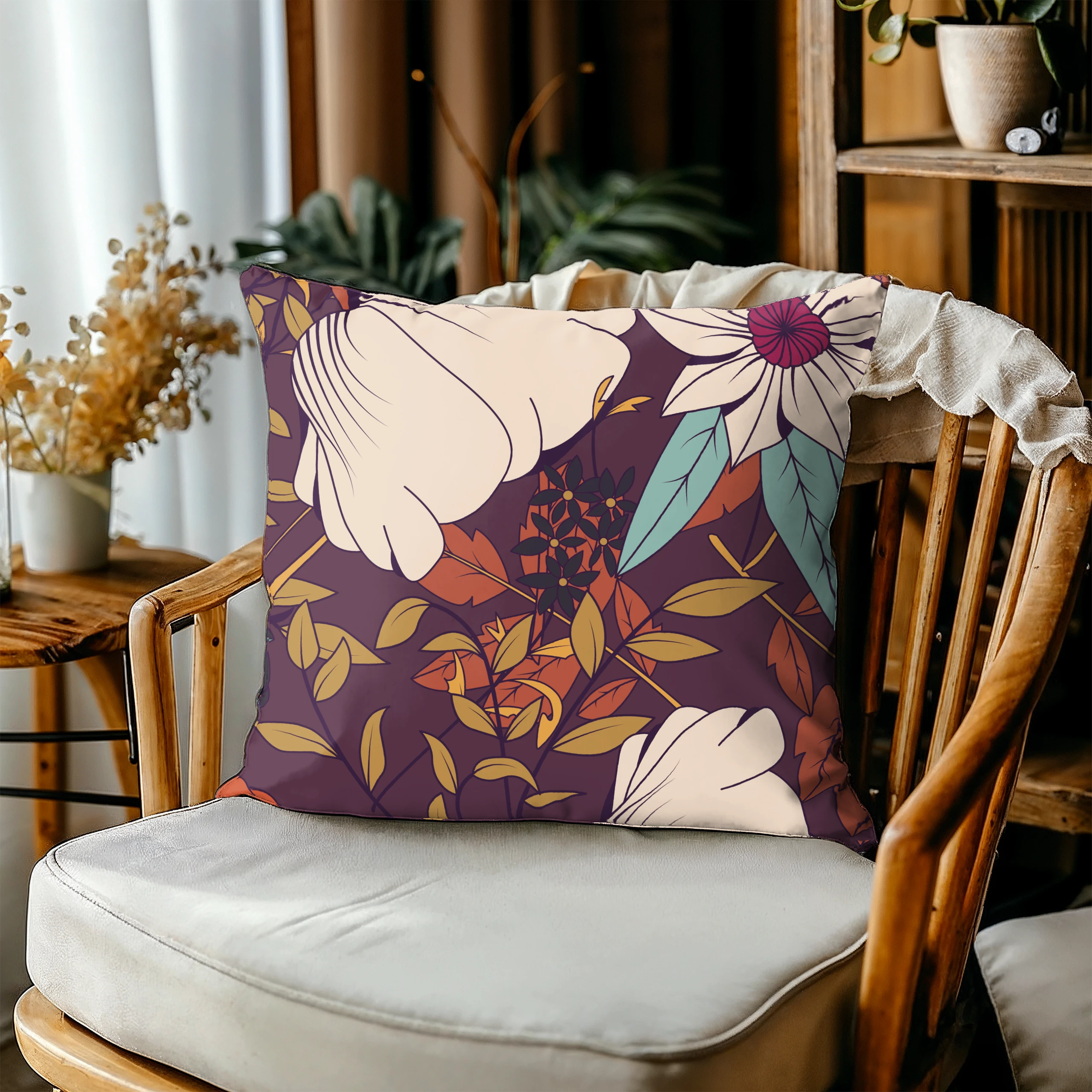 Poszewka na poduszkę 50x50 dekoracyjna jasiek ozdobna wzór poszewki kwiaty – miniatura