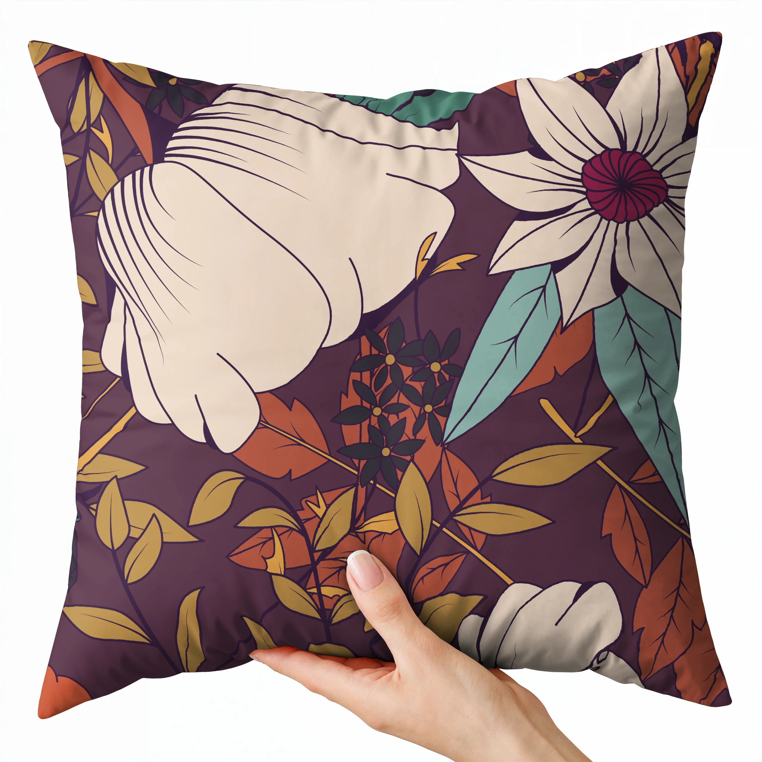 Poszewka na poduszkę 50x50 dekoracyjna jasiek ozdobna wzór poszewki kwiaty – miniatura