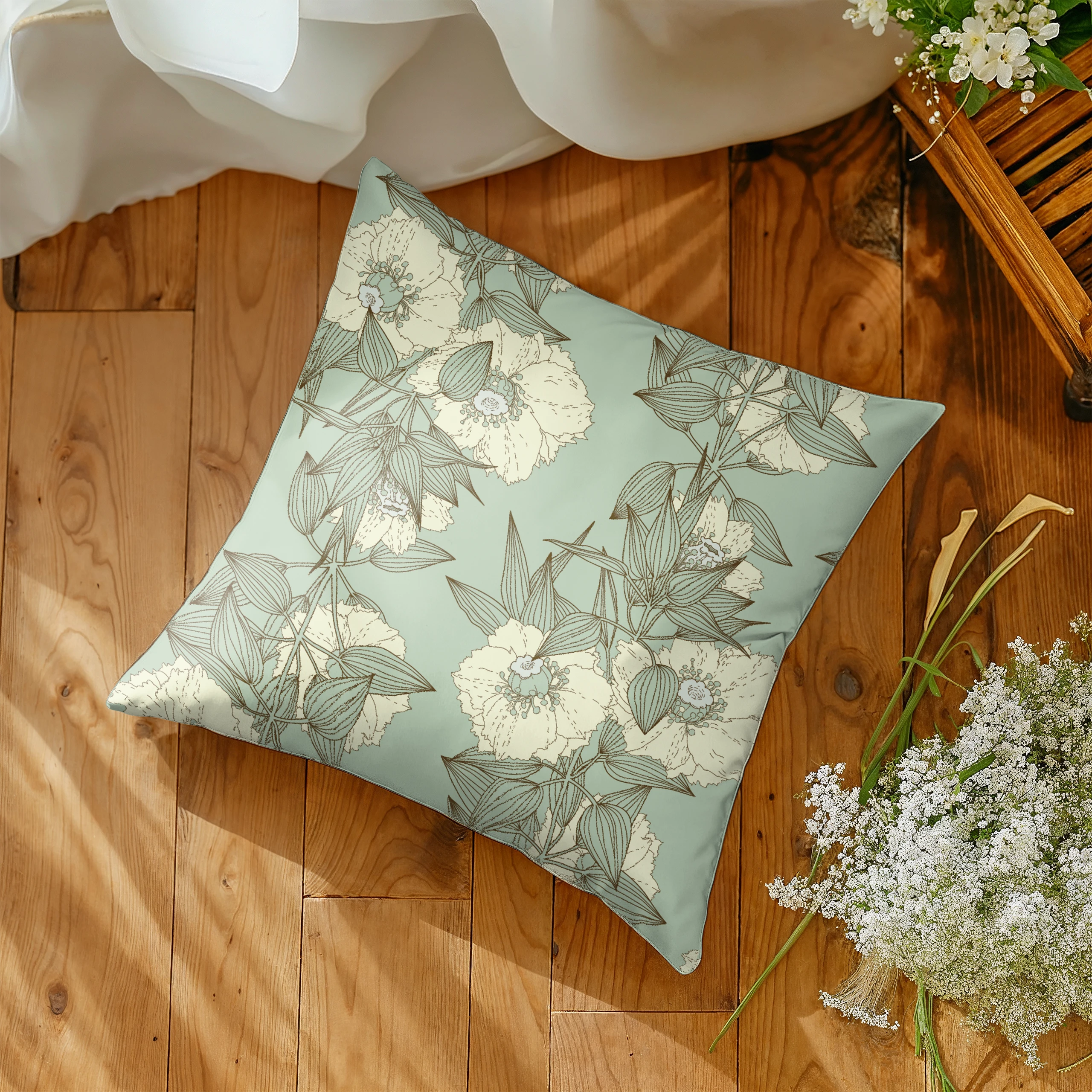 Poszewka na poduszkę 50x50 dekoracyjna jasiek ozdobna wzór poszewki kwiaty – miniatura