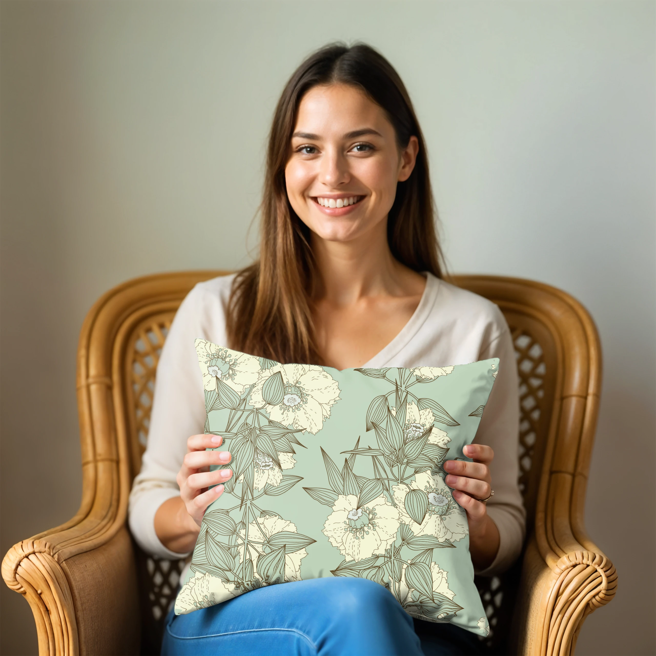 Poszewka na poduszkę 50x50 dekoracyjna jasiek ozdobna wzór poszewki kwiaty – miniatura