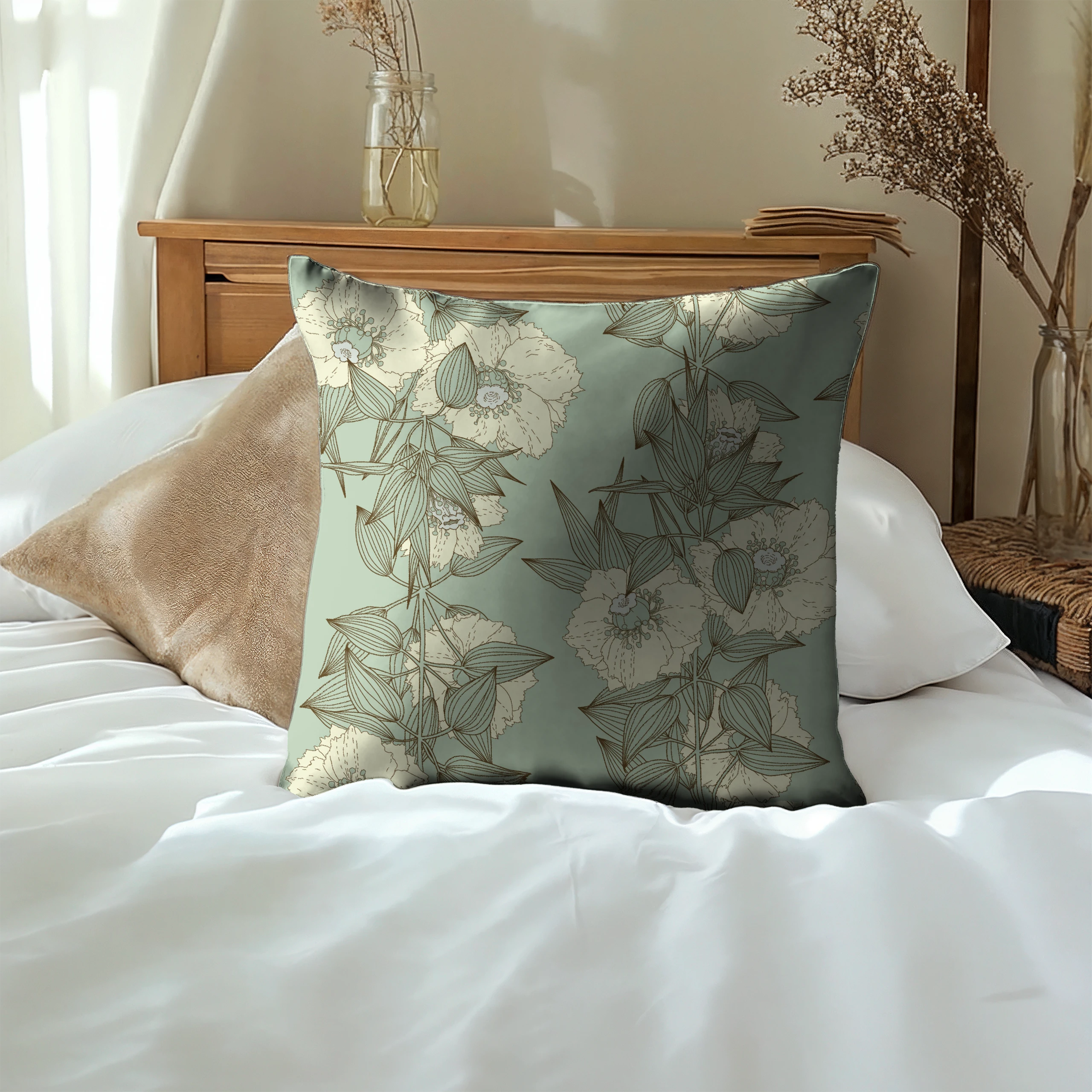 Poszewka na poduszkę 50x50 dekoracyjna jasiek ozdobna wzór poszewki kwiaty – miniatura