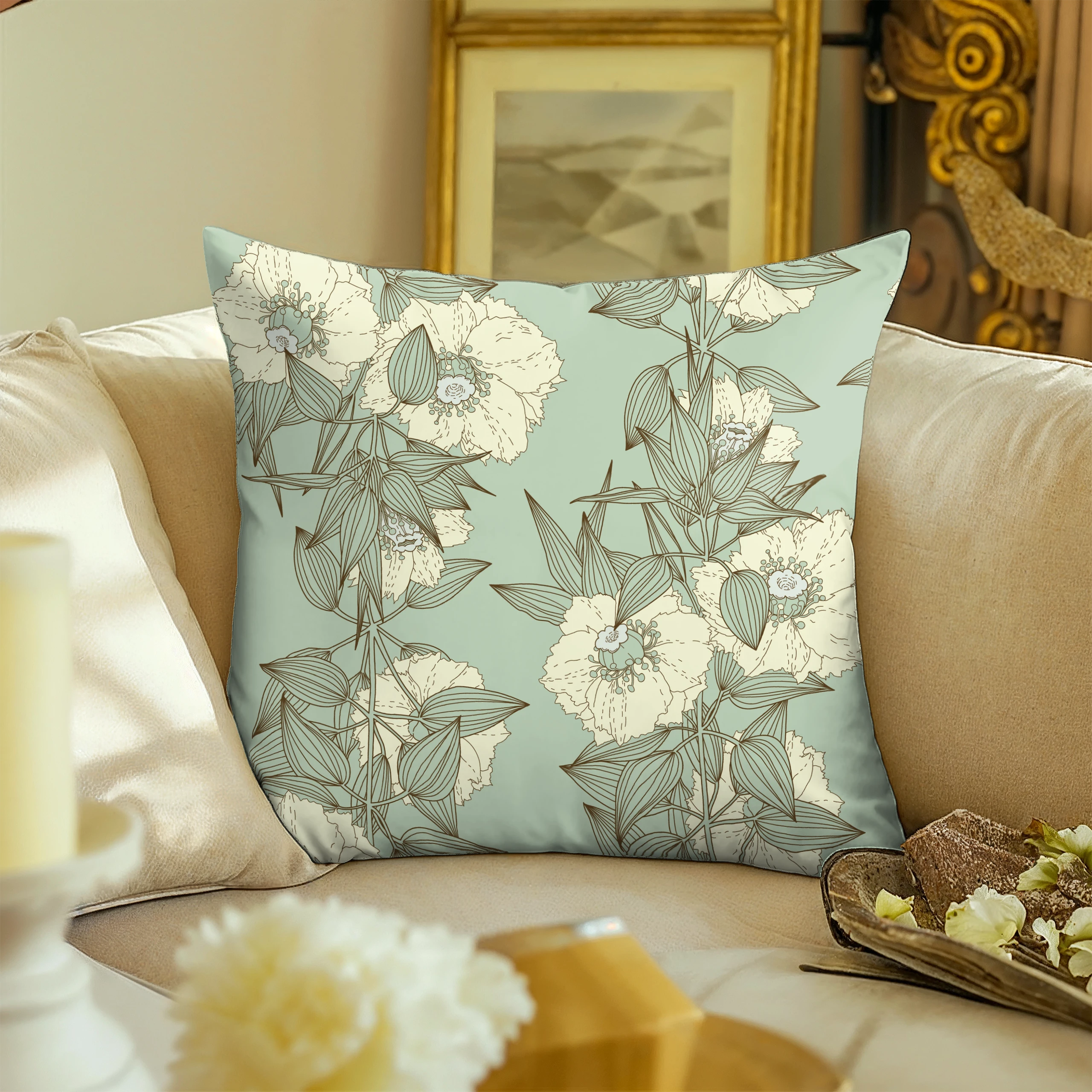 Poszewka na poduszkę 50x50 dekoracyjna jasiek ozdobna wzór poszewki kwiaty – miniatura