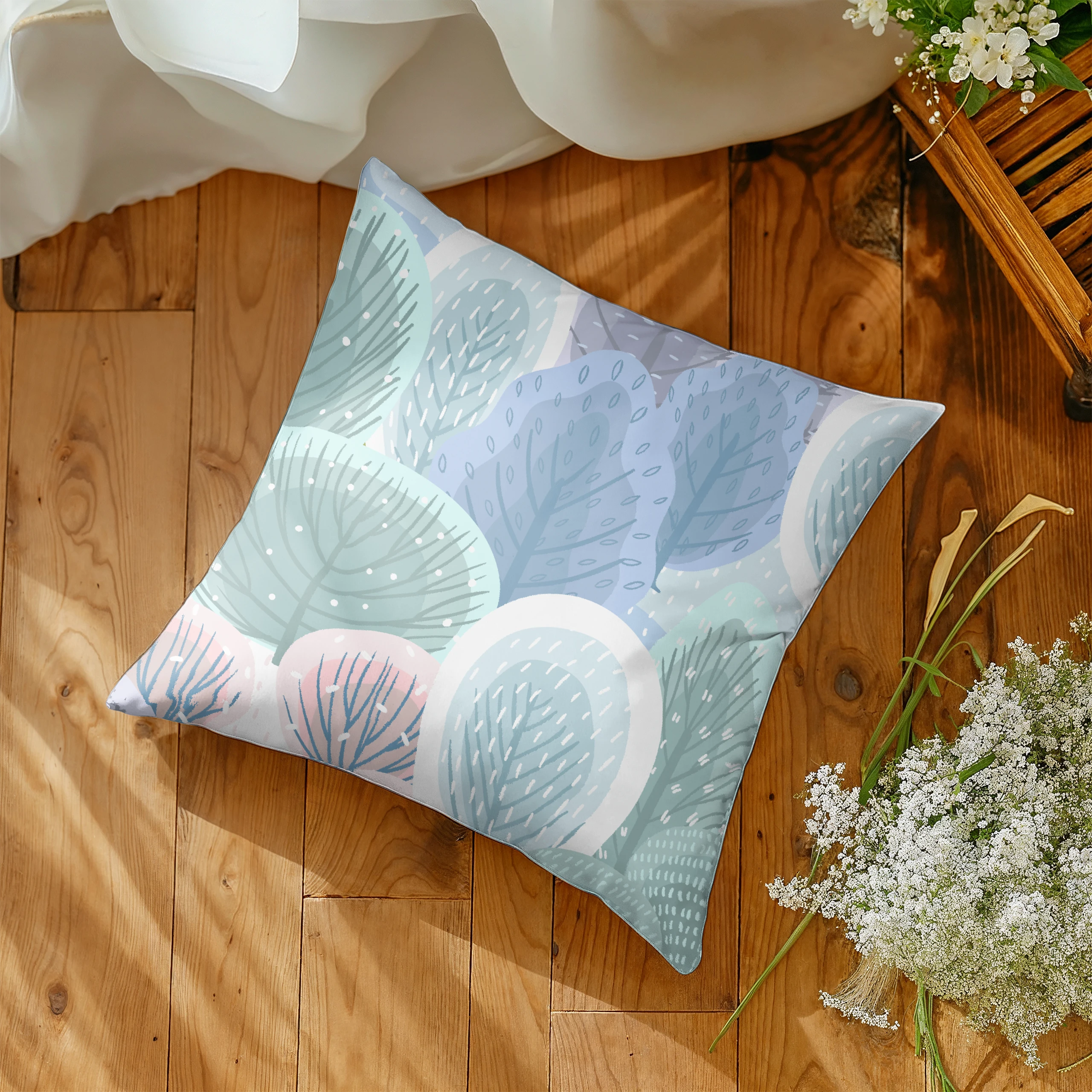 Poszewka na poduszkę 50x50 dekoracyjna jasiek ozdobna wzór poszewki liście – miniatura