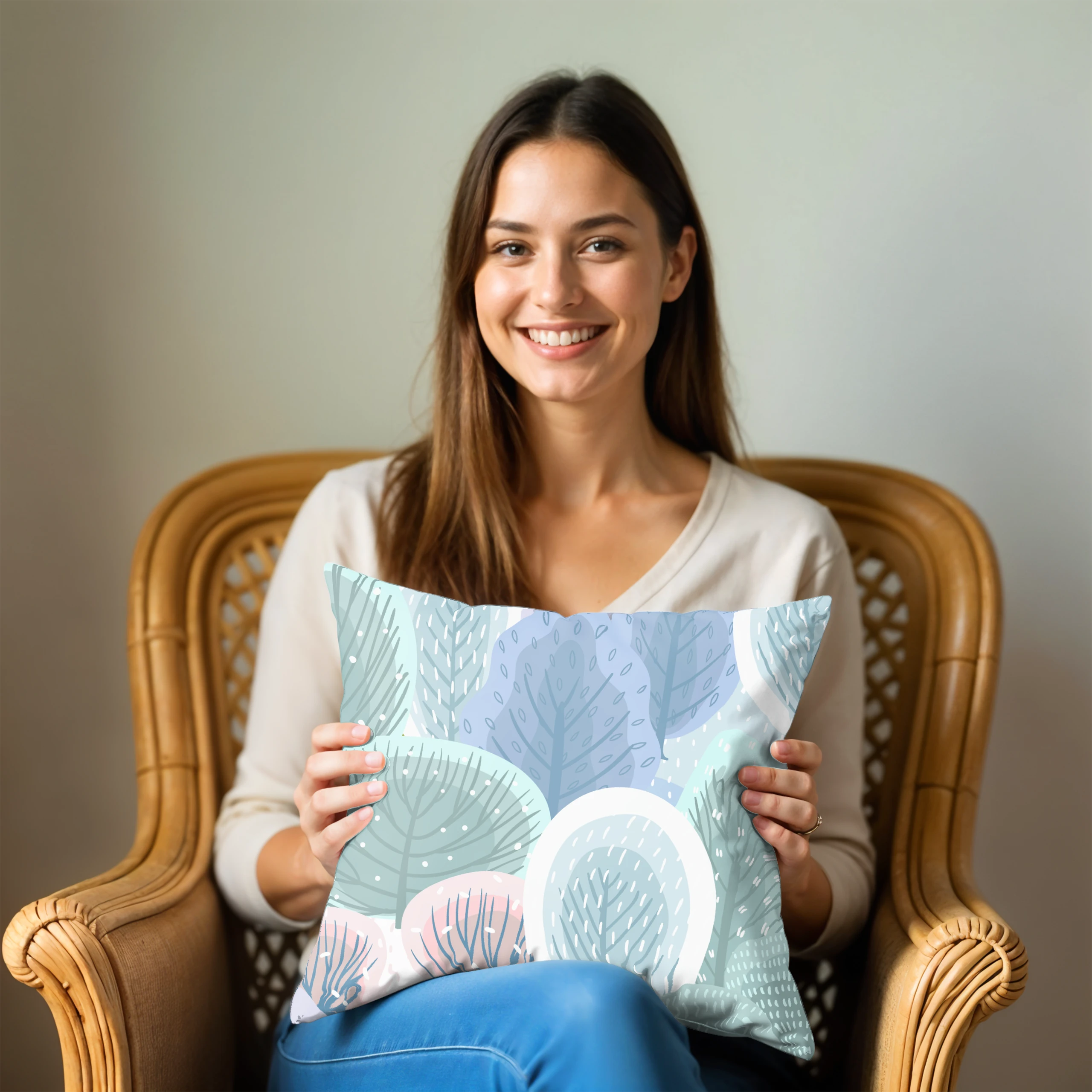 Poszewka na poduszkę 50x50 dekoracyjna jasiek ozdobna wzór poszewki liście – miniatura