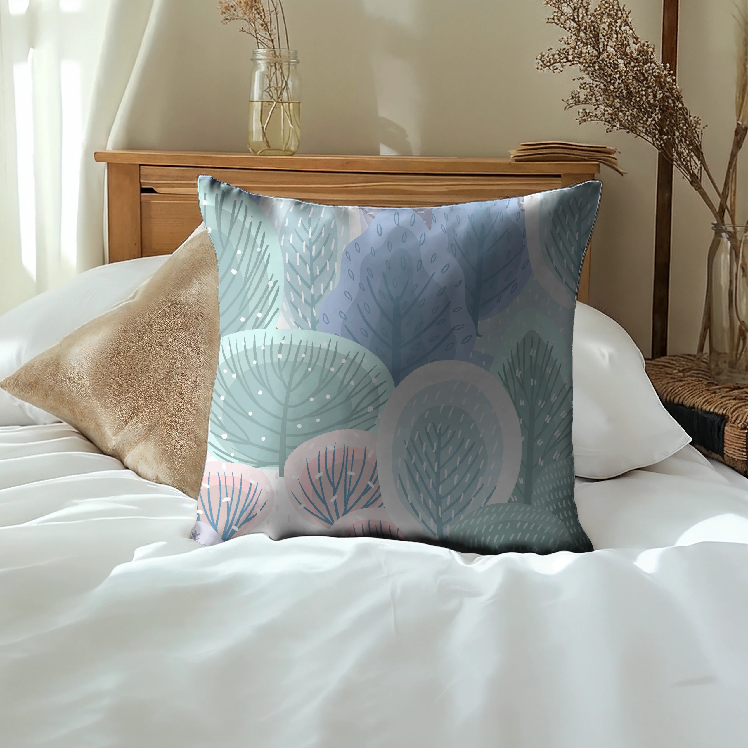 Poszewka na poduszkę 50x50 dekoracyjna jasiek ozdobna wzór poszewki liście – miniatura