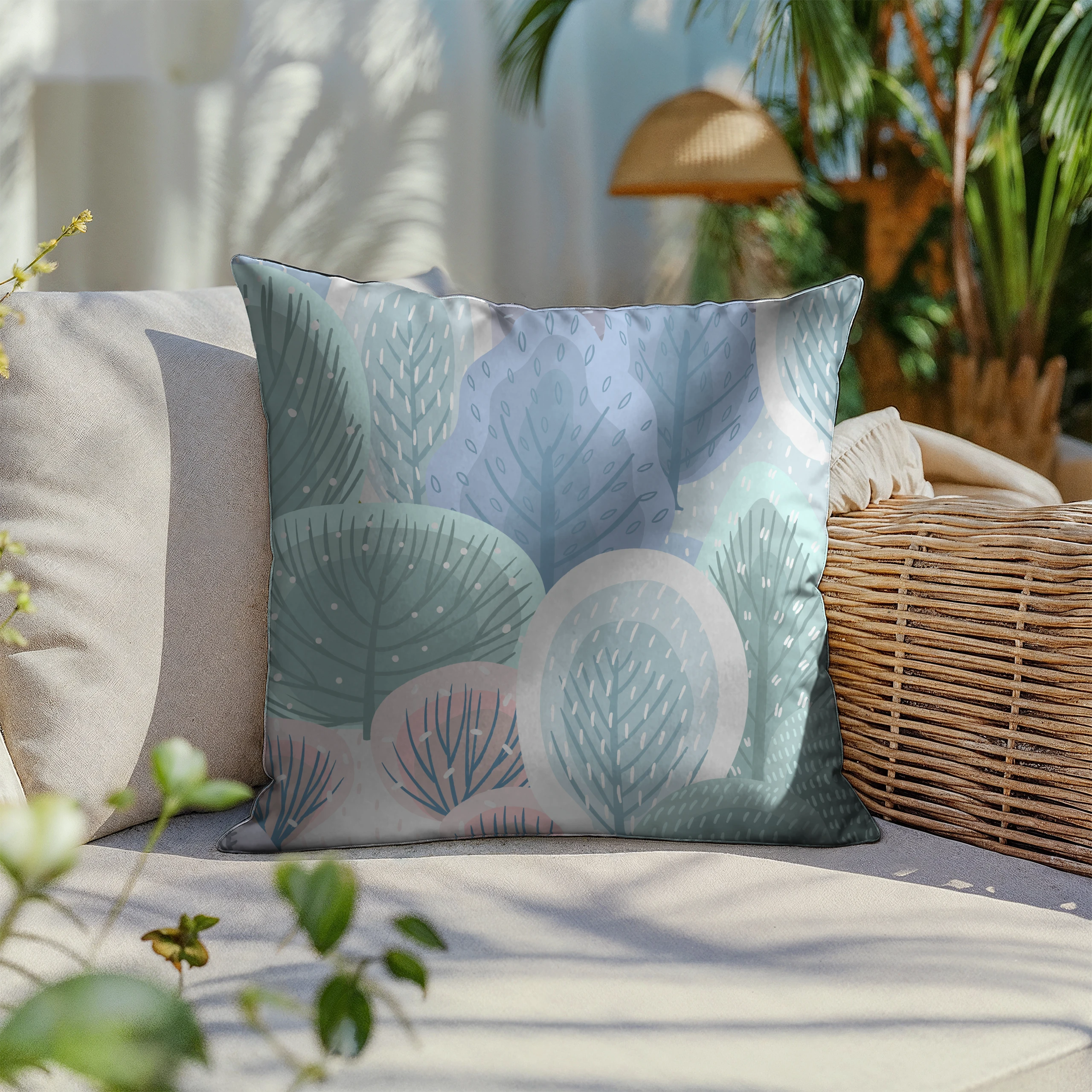 Poszewka na poduszkę 50x50 dekoracyjna jasiek ozdobna wzór poszewki liście – miniatura