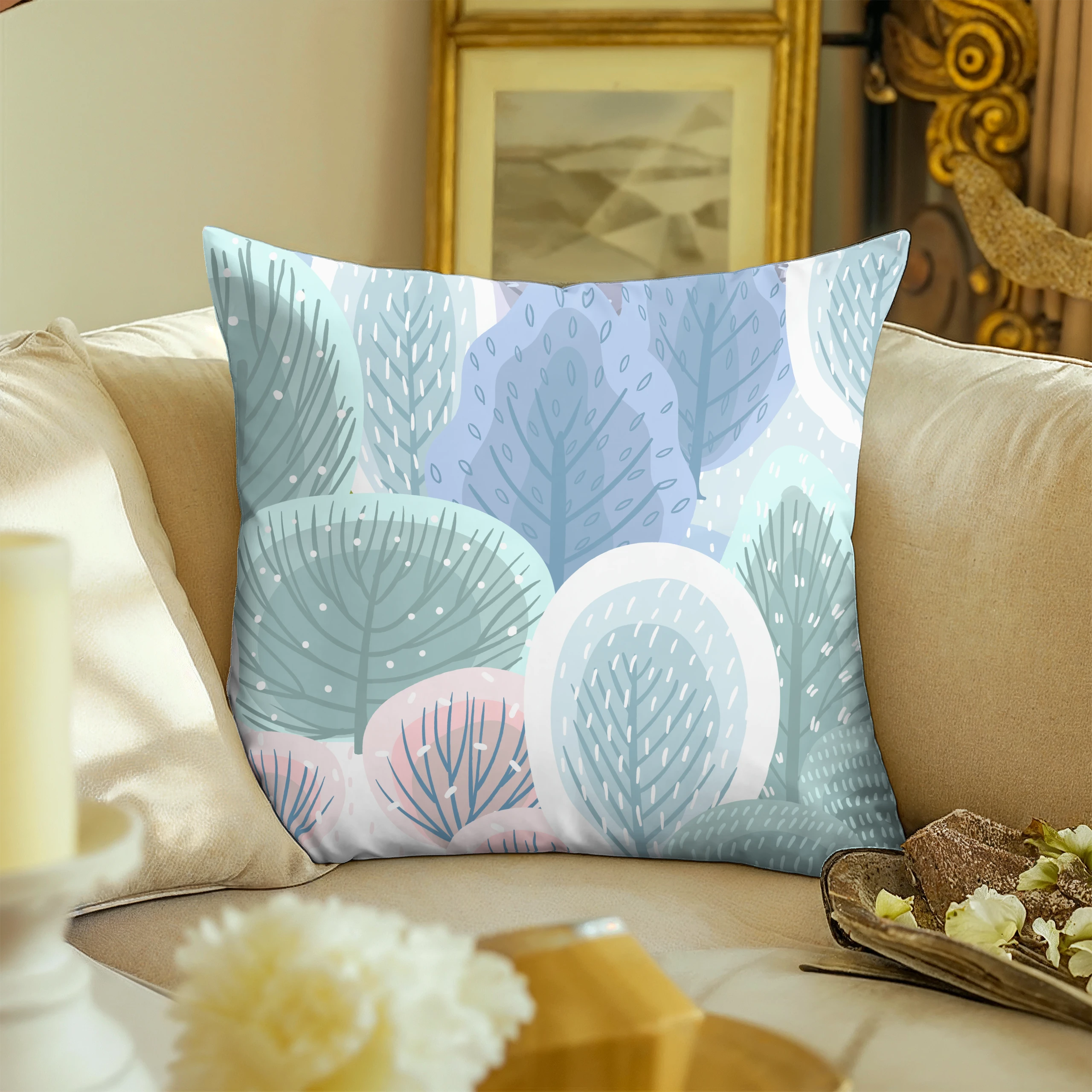 Poszewka na poduszkę 50x50 dekoracyjna jasiek ozdobna wzór poszewki liście – miniatura