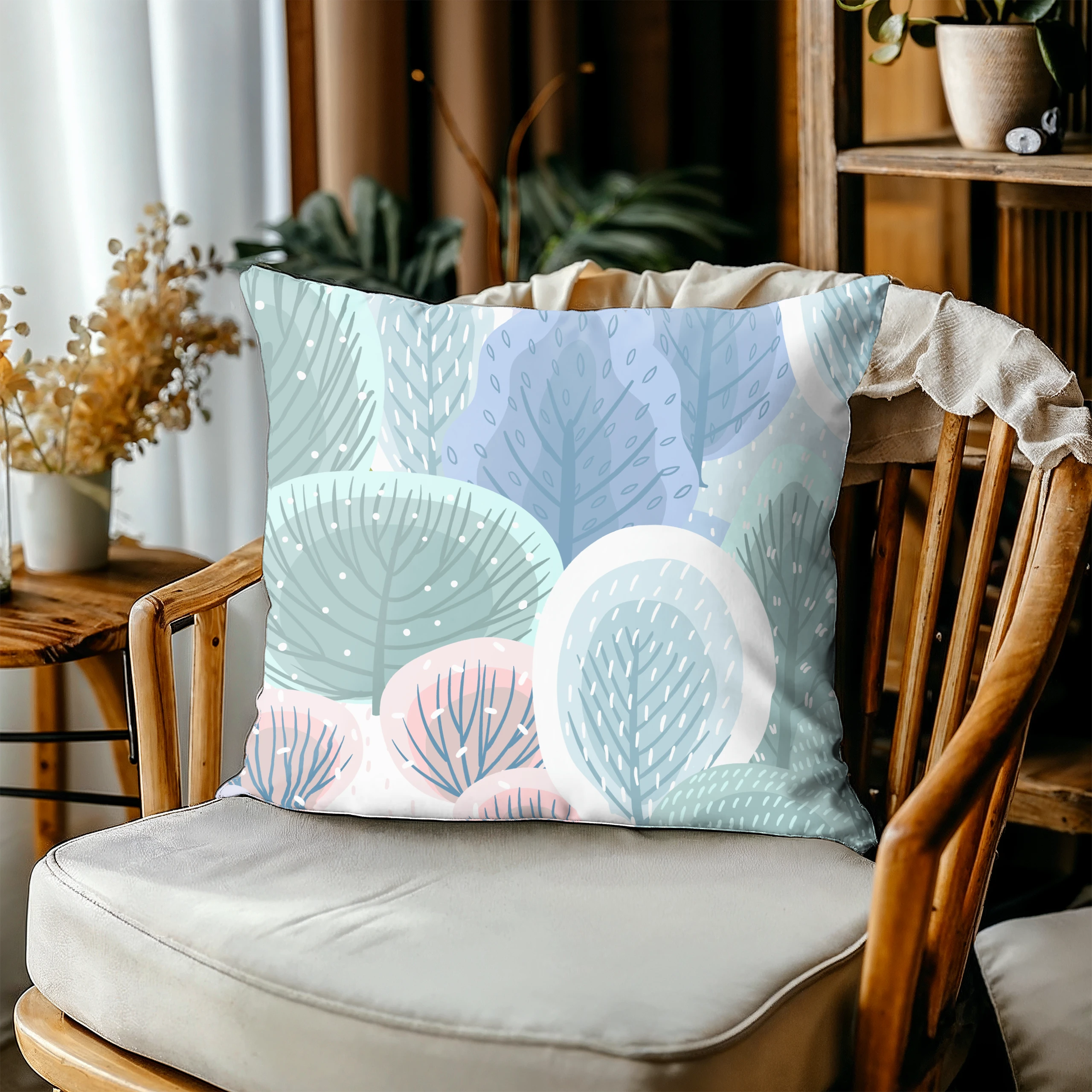 Poszewka na poduszkę 50x50 dekoracyjna jasiek ozdobna wzór poszewki liście – miniatura