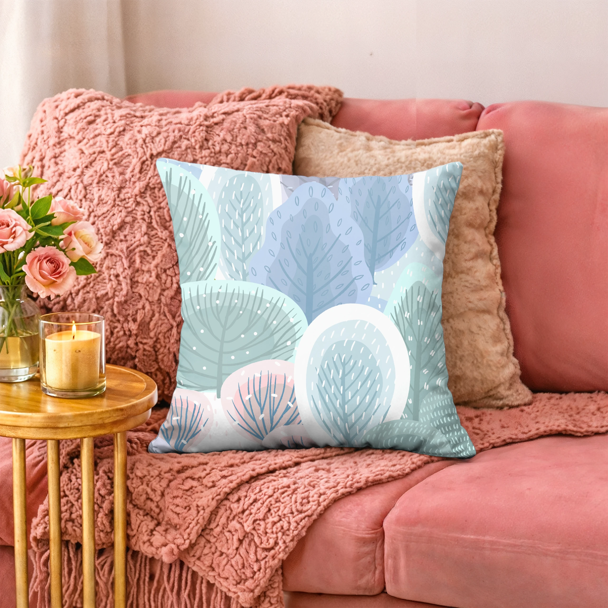 Poszewka na poduszkę 50x50 dekoracyjna jasiek ozdobna wzór poszewki liście – miniatura