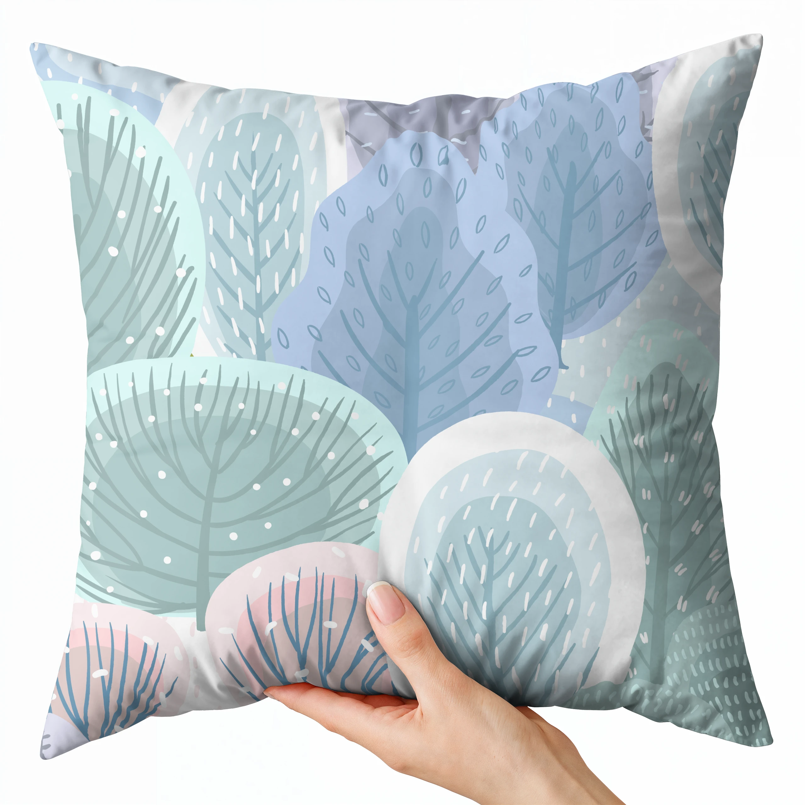 Poszewka na poduszkę 50x50 dekoracyjna jasiek ozdobna wzór poszewki liście – miniatura