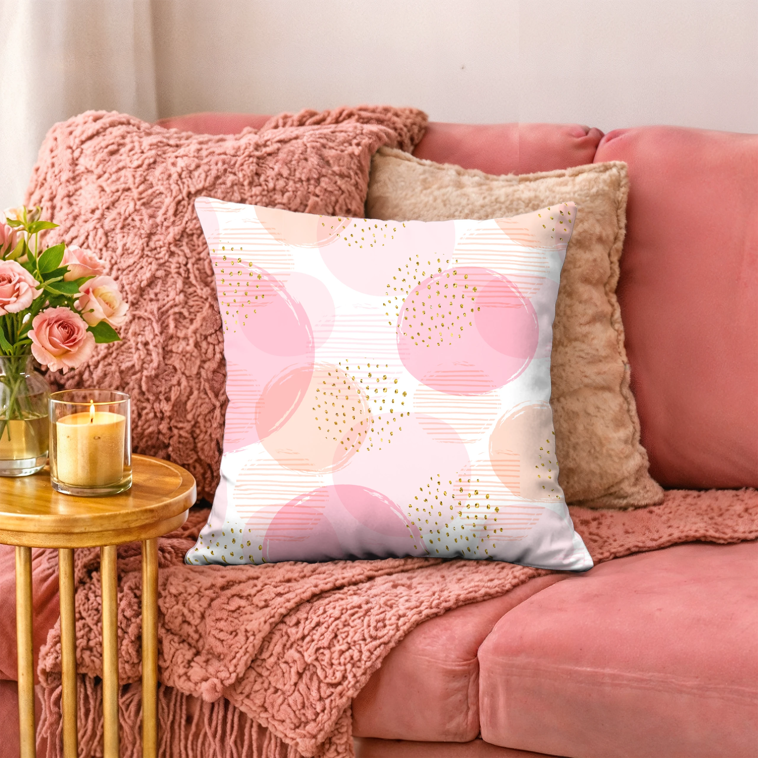 Poszewka na poduszkę 50x50 dekoracyjna jasiek ozdobna wzór poszewki kwiaty – miniatura