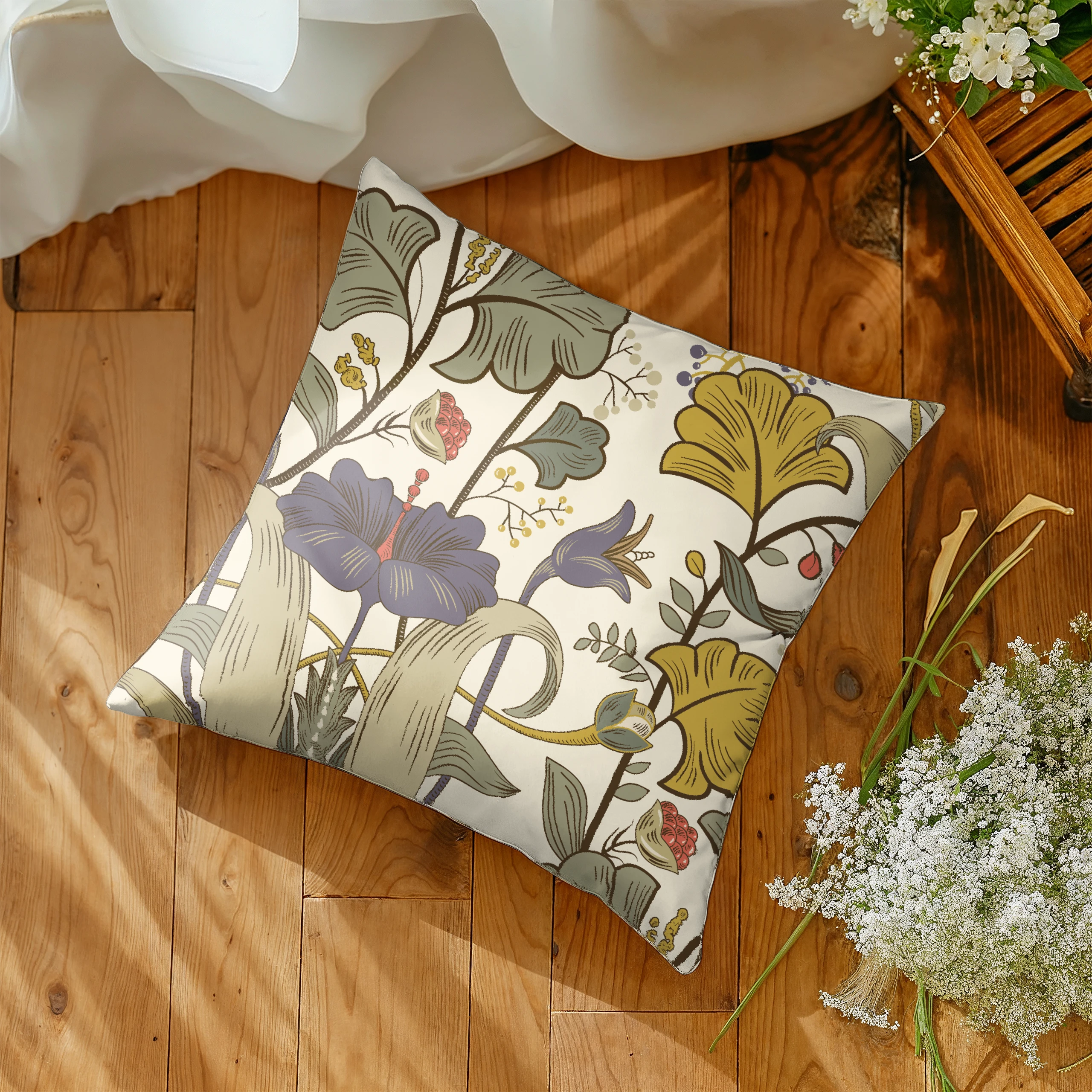Poszewka na poduszkę 50x50 dekoracyjna jasiek ozdobna wzór poszewki kwiaty – miniatura