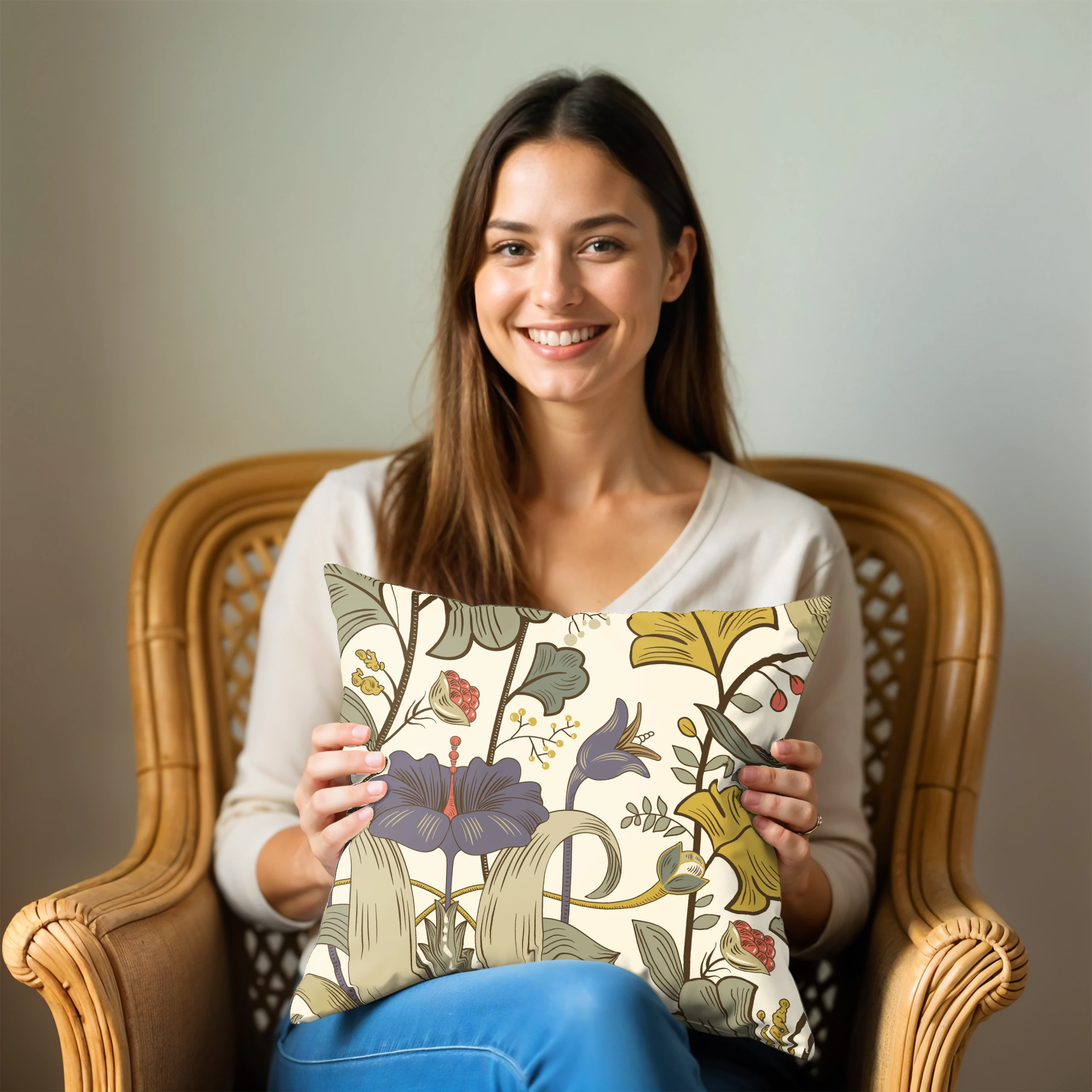 Poszewka na poduszkę 50x50 dekoracyjna jasiek ozdobna wzór poszewki kwiaty – miniatura