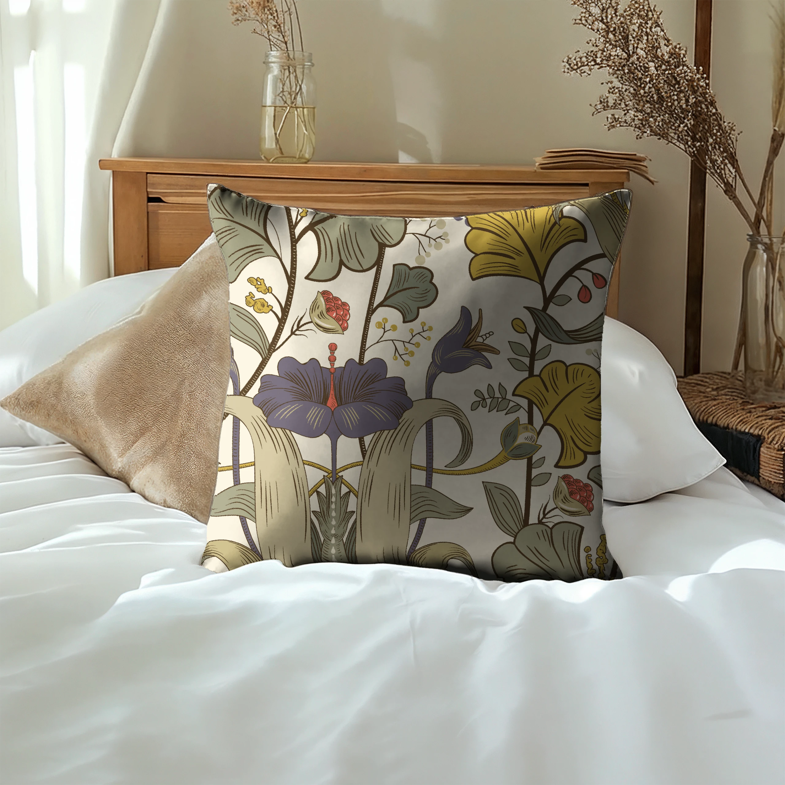 Poszewka na poduszkę 50x50 dekoracyjna jasiek ozdobna wzór poszewki kwiaty – miniatura