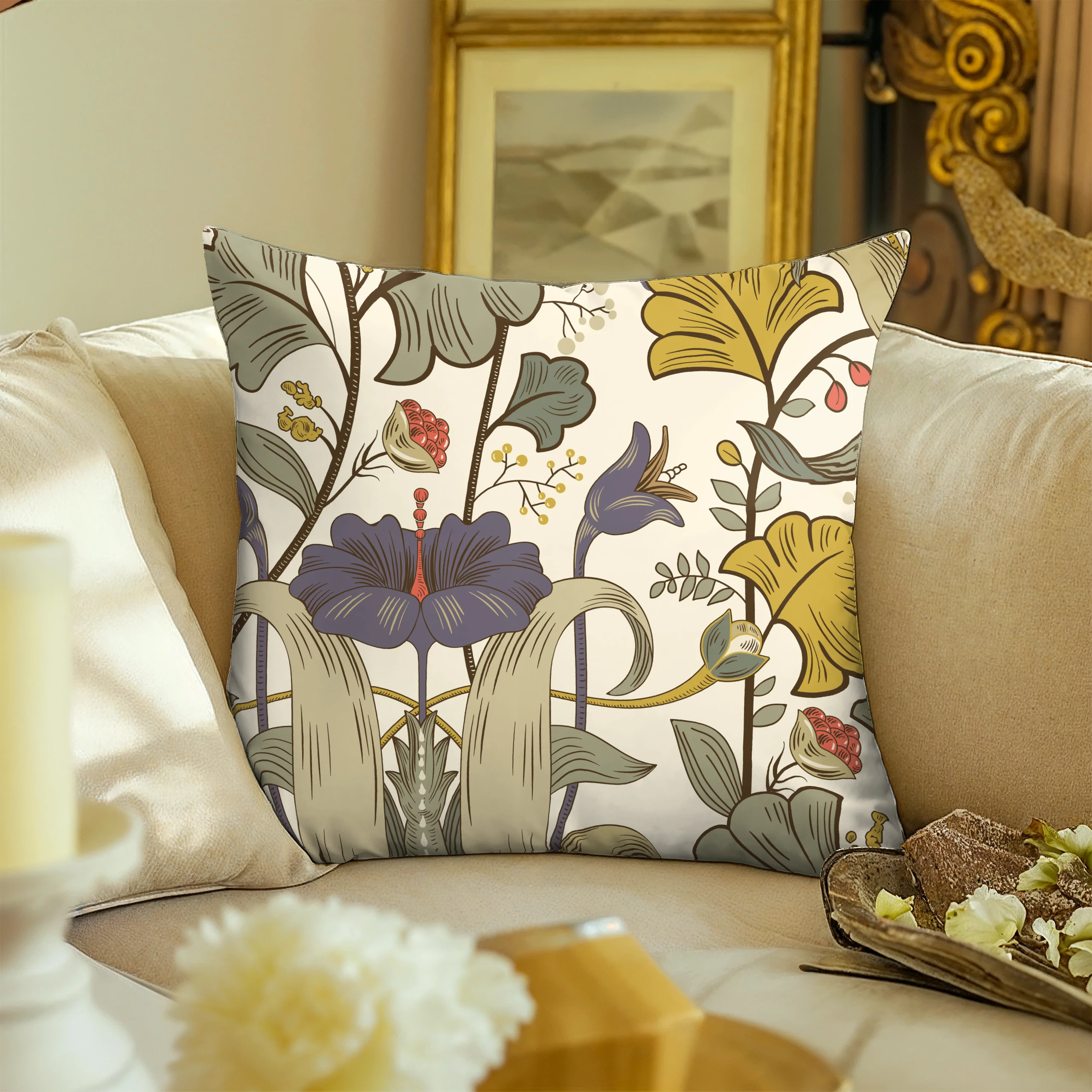 Poszewka na poduszkę 50x50 dekoracyjna jasiek ozdobna wzór poszewki kwiaty – miniatura