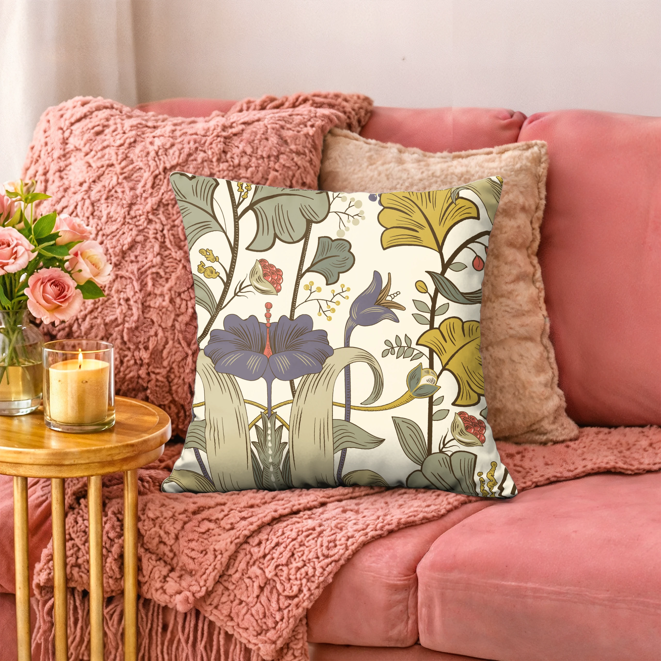 Poszewka na poduszkę 50x50 dekoracyjna jasiek ozdobna wzór poszewki kwiaty – miniatura