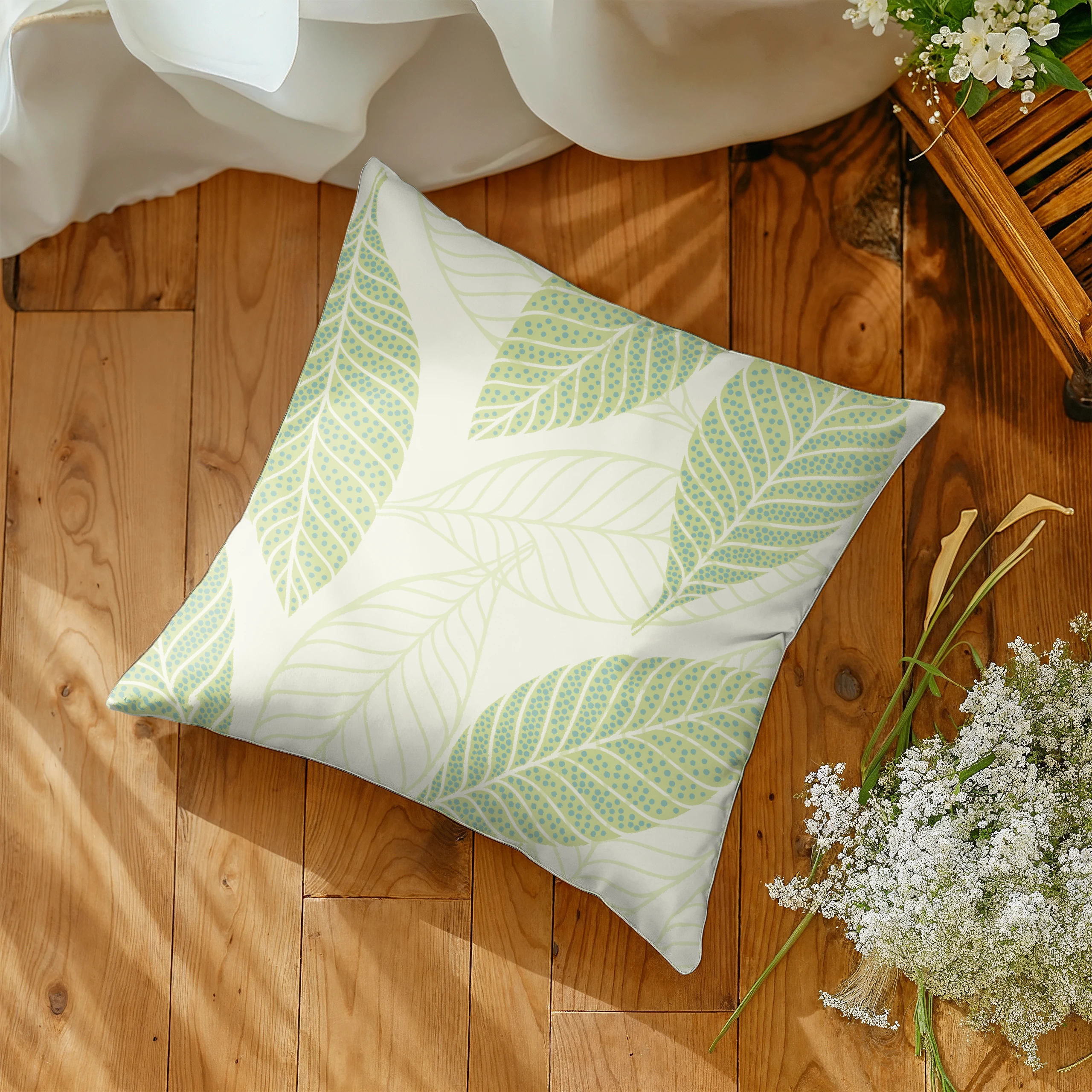 Poszewka na poduszkę 50x50 dekoracyjna jasiek ozdobna wzór poszewki liście – miniatura