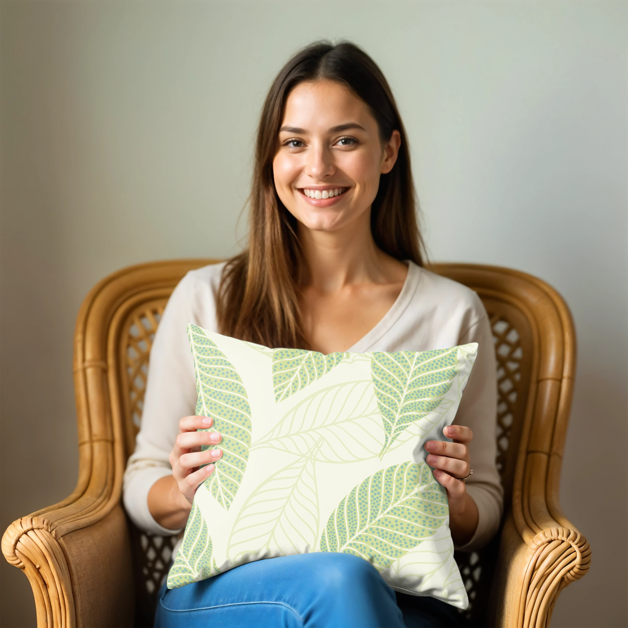 Poszewka na poduszkę 50x50 dekoracyjna jasiek ozdobna wzór poszewki liście – miniatura