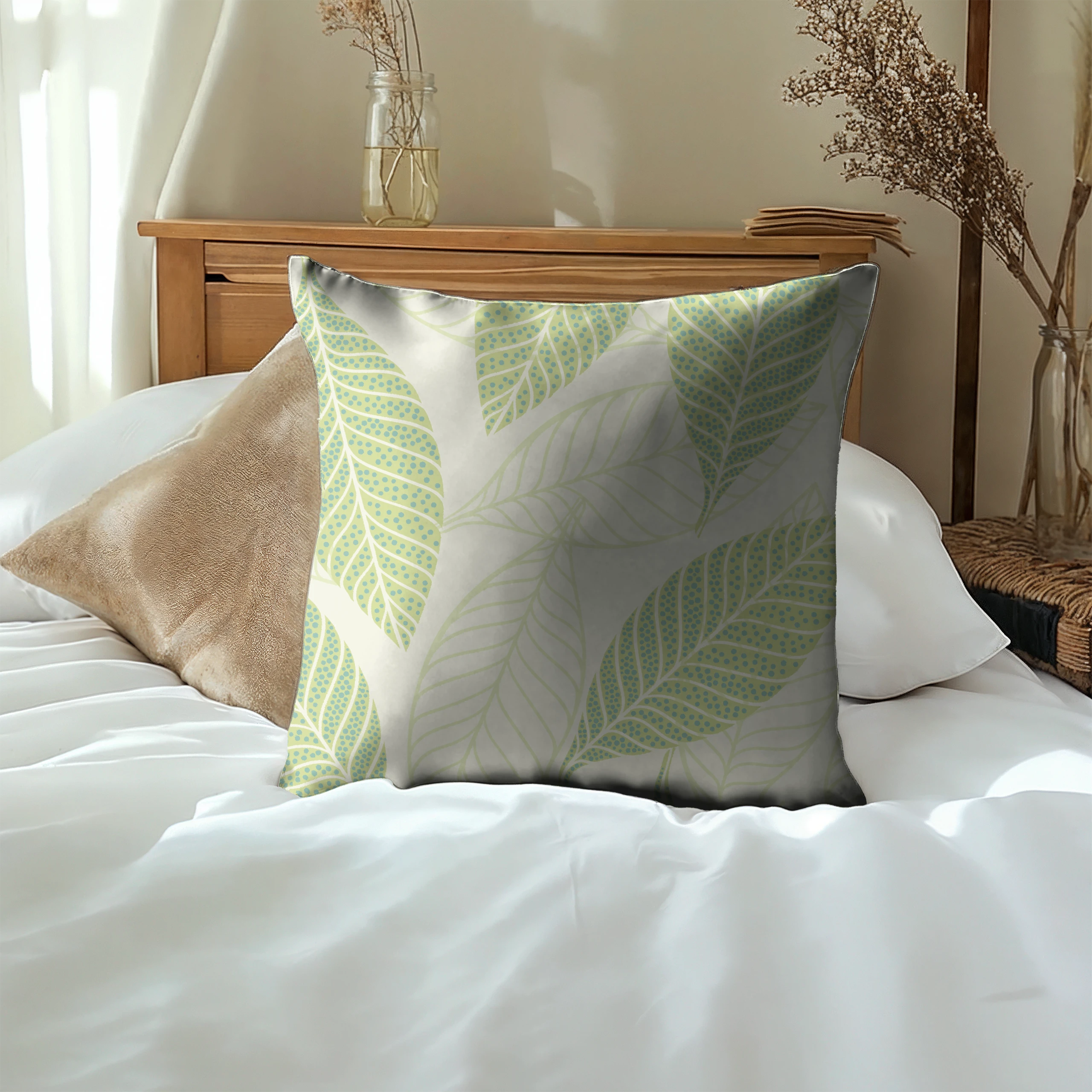 Poszewka na poduszkę 50x50 dekoracyjna jasiek ozdobna wzór poszewki liście – miniatura