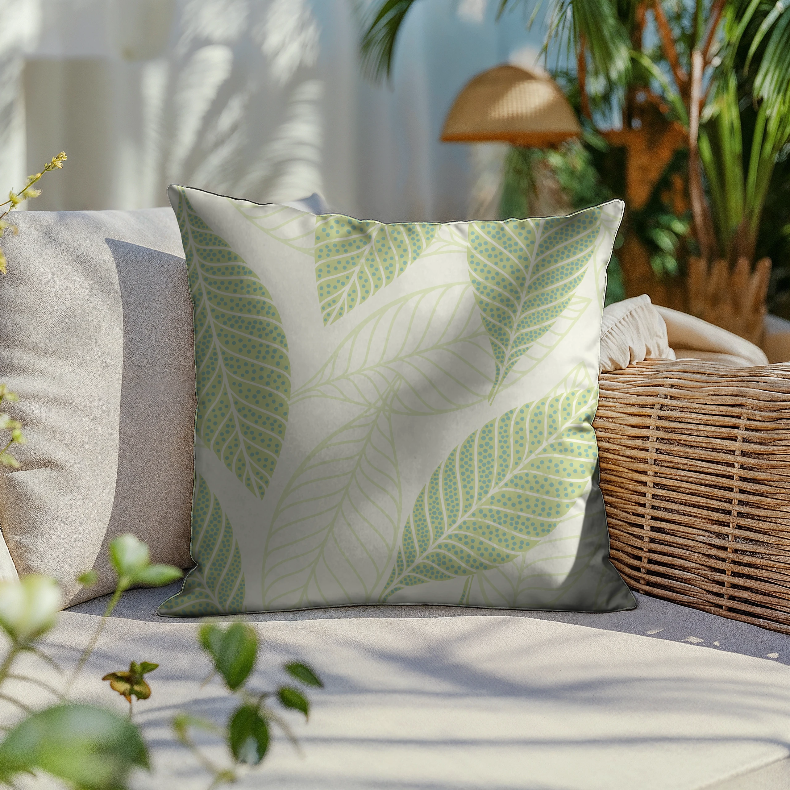 Poszewka na poduszkę 50x50 dekoracyjna jasiek ozdobna wzór poszewki liście – miniatura