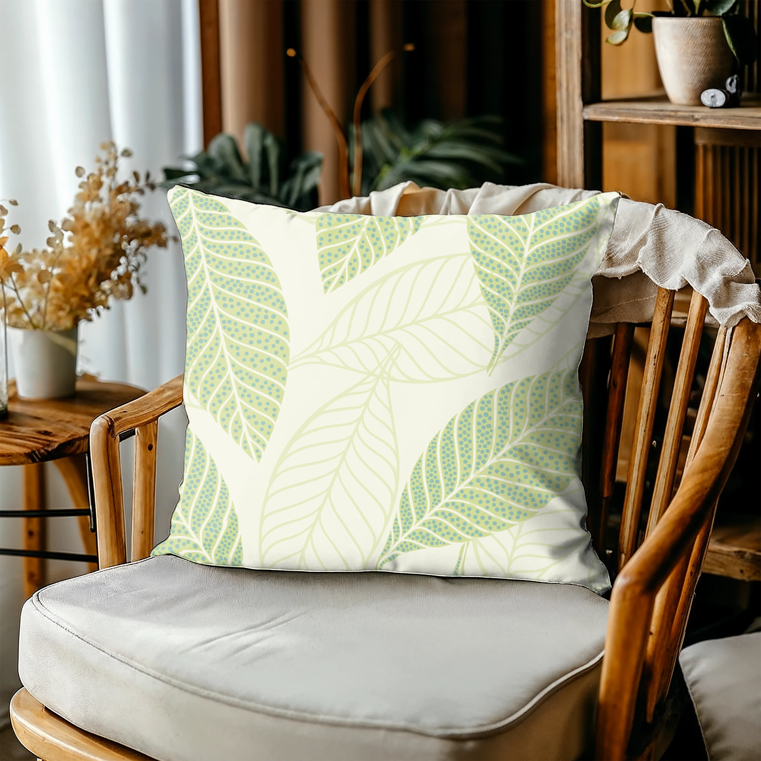 Poszewka na poduszkę 50x50 dekoracyjna jasiek ozdobna wzór poszewki liście – miniatura