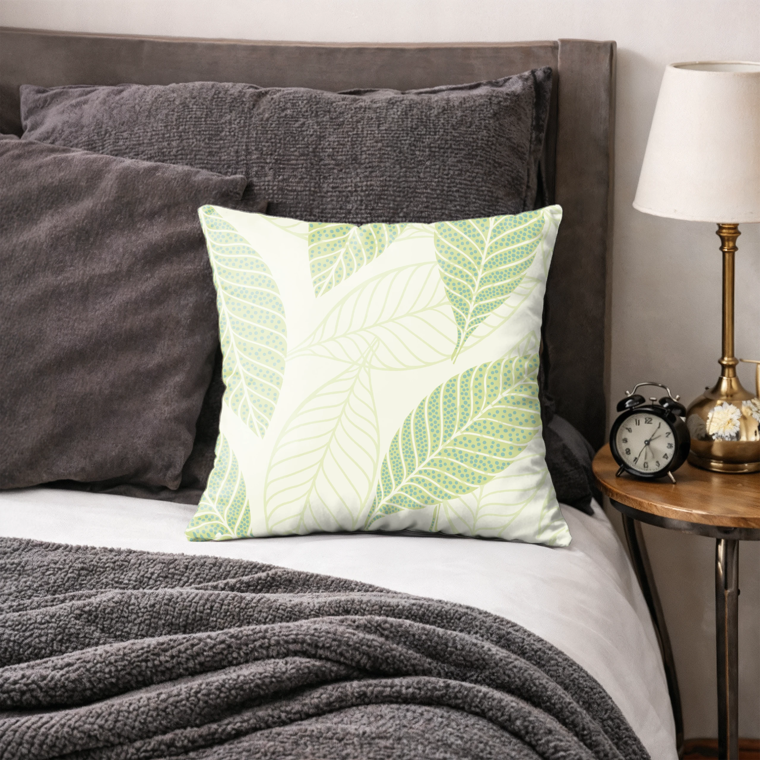 Poszewka na poduszkę 50x50 dekoracyjna jasiek ozdobna wzór poszewki liście – miniatura