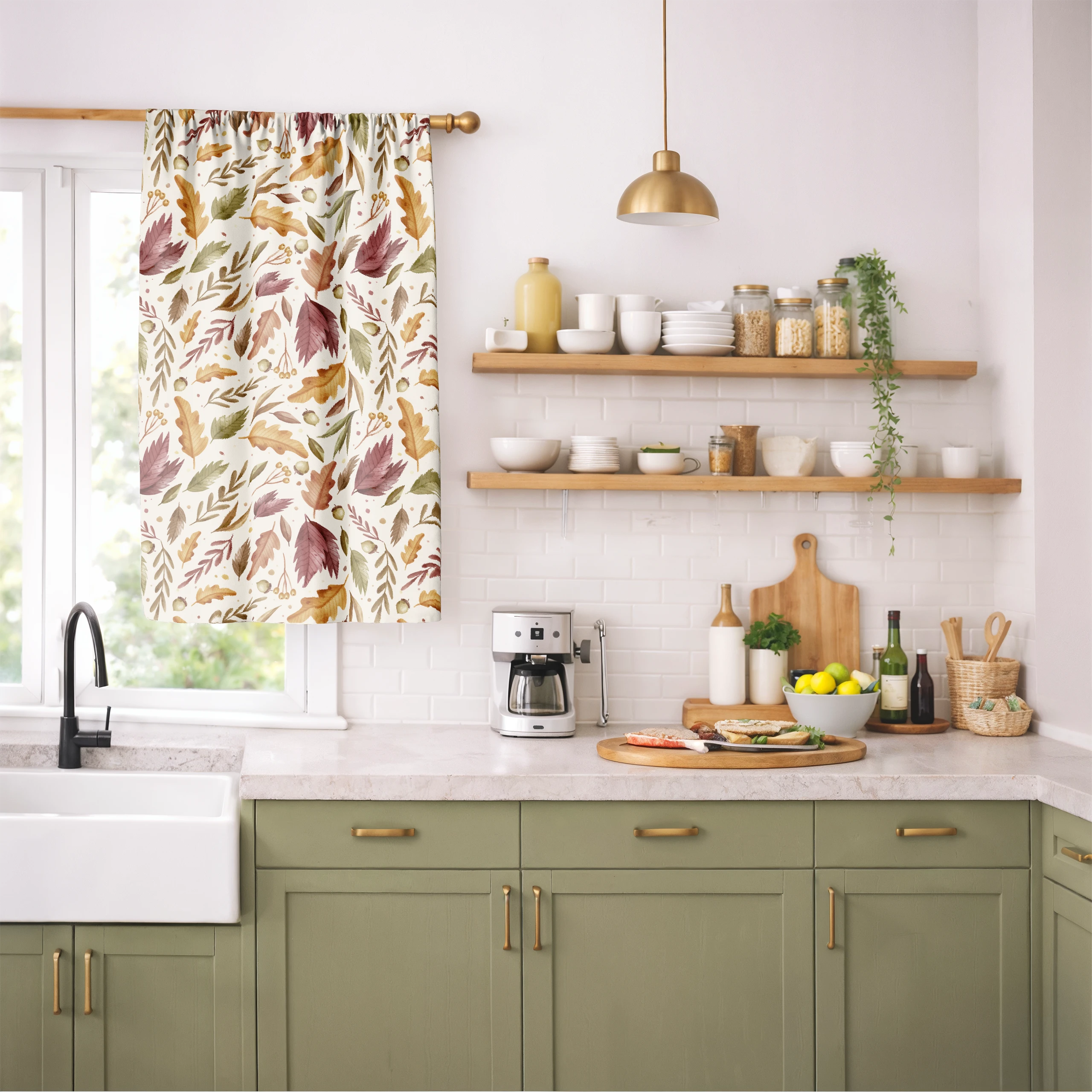 Zasłona do salonu kuchni sypialni żabki taśma 140x270 zasłony gotowe liście – miniatura