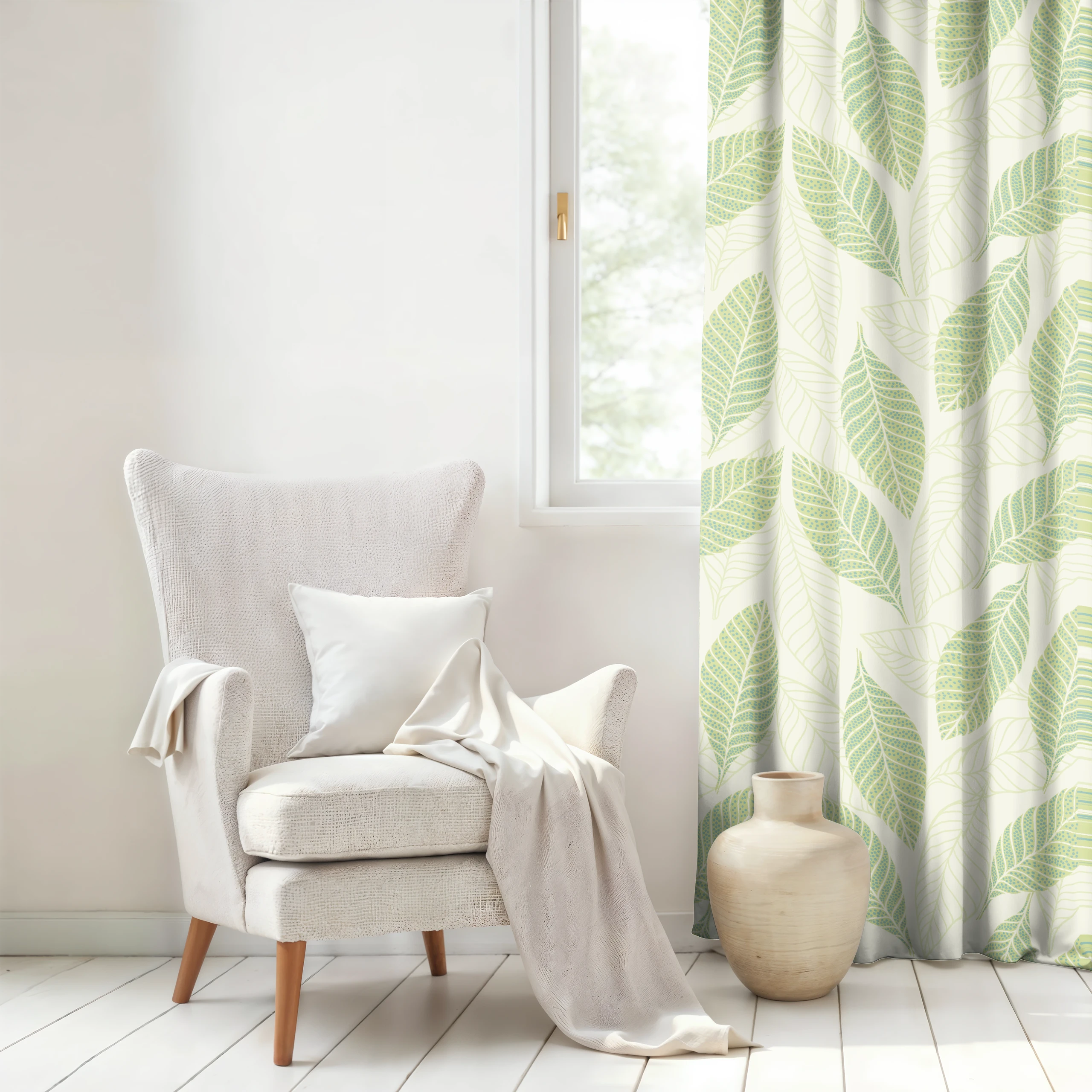 Zasłona do salonu kuchni sypialni żabki taśma 140x270 zasłony gotowe liście – miniatura